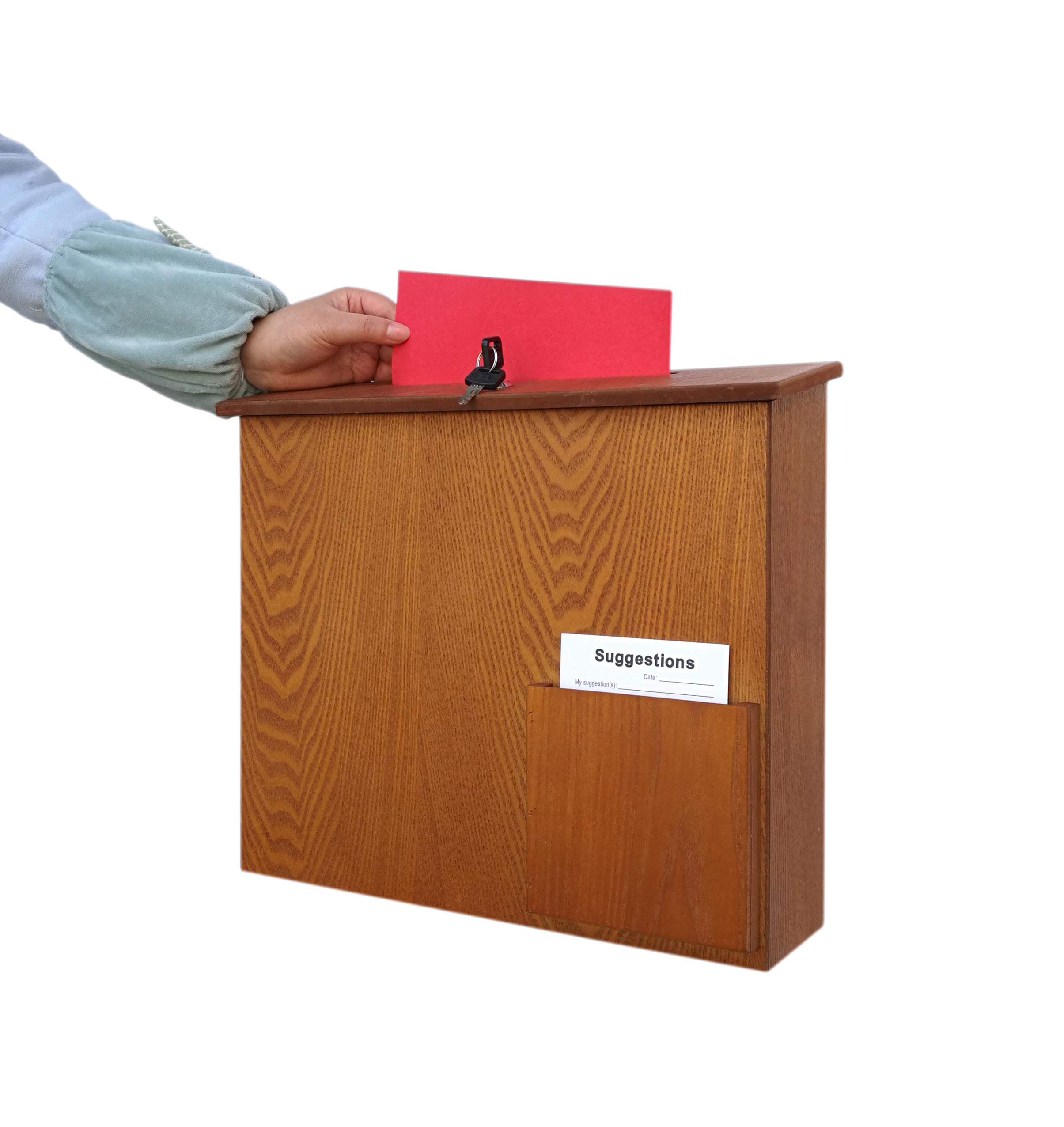 FixtureDisplays® Medium Oak MDF Wood Ballot Box - Charity Donation Collection Box for Fundraising, Voting & Suggestions (Model 27270-NPF) | Perfect for Schools, Churches, Community Events & Fundraising Campaigns