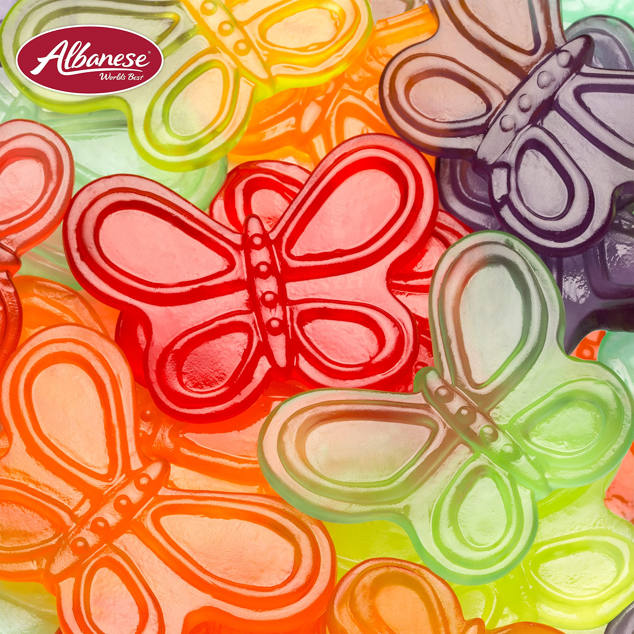 Albanese World's Best Large Assorted Fruit Gummy Butterflies Candy - 5lb Bulk Bag for Parties, Halloween Treats & Gift Baskets