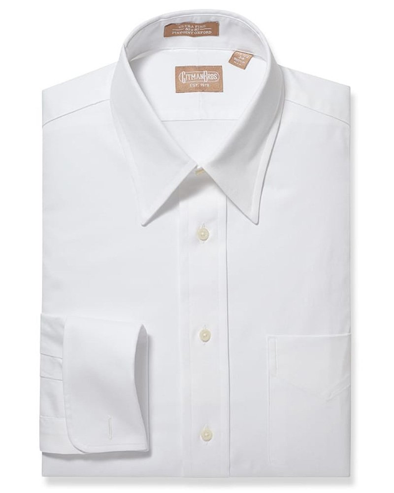 Premium Gitman Point Collar Pinpoint French Cuff White Dress Shirt for Men - Formal Business Attire & Special Occasions