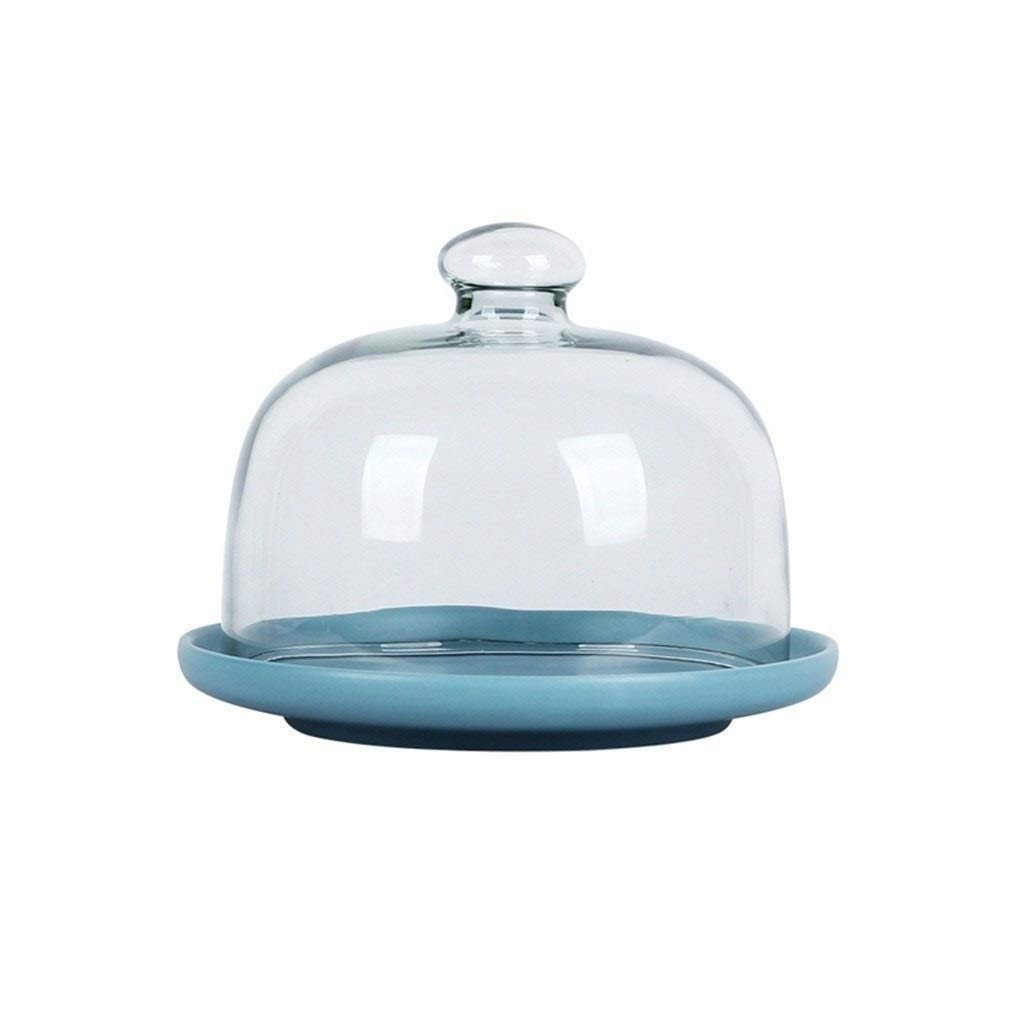 6/8/10 Inch Glass Cake Dome with Stand - Elegant Porcelain Serving Platter for Desserts, Snacks & Fruit Preservation - Chip & Dip Server for Parties, Afternoon Tea & Kitchen Display (Blue, 26x26x20CM)