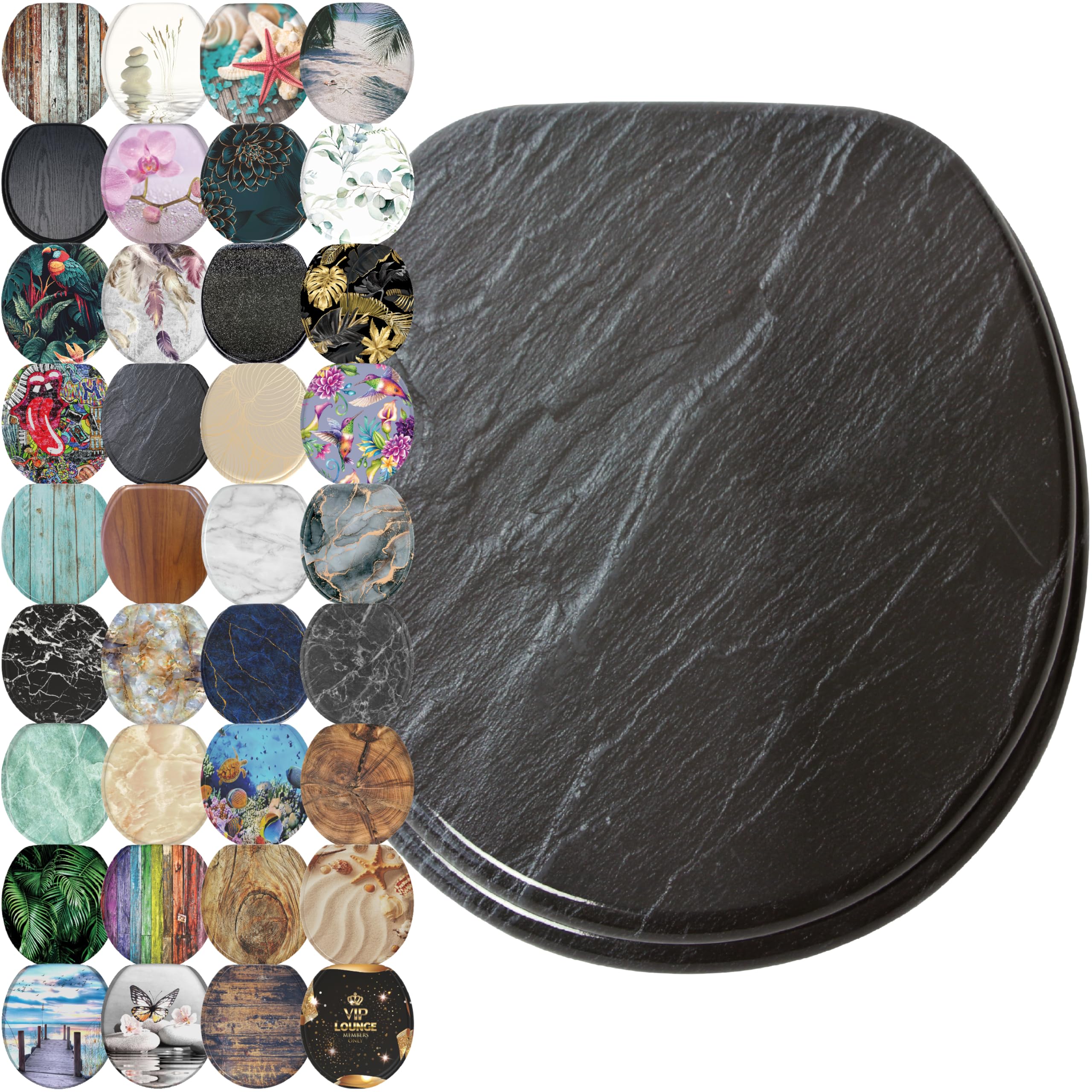 Sanilo Soft Close Toilet Seat ROUND - Quiet Slow Close Lid & Seat with Strong Bumpers & Hinges - Durable Granite Finish - Perfect for Bathroom Upgrade & Home Renovation