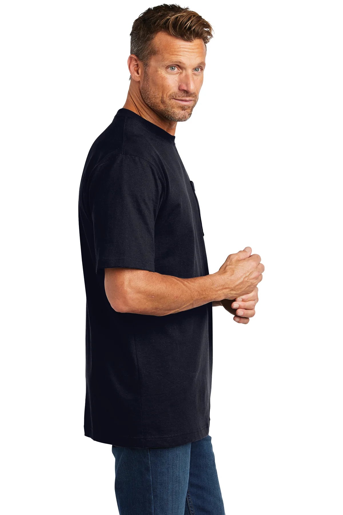 Carhartt Men's Tall Workwear T-Shirt with Custom Pockets - Navy Blue - Durable Cotton Work Shirt for Construction, Landscaping & Outdoor Jobs