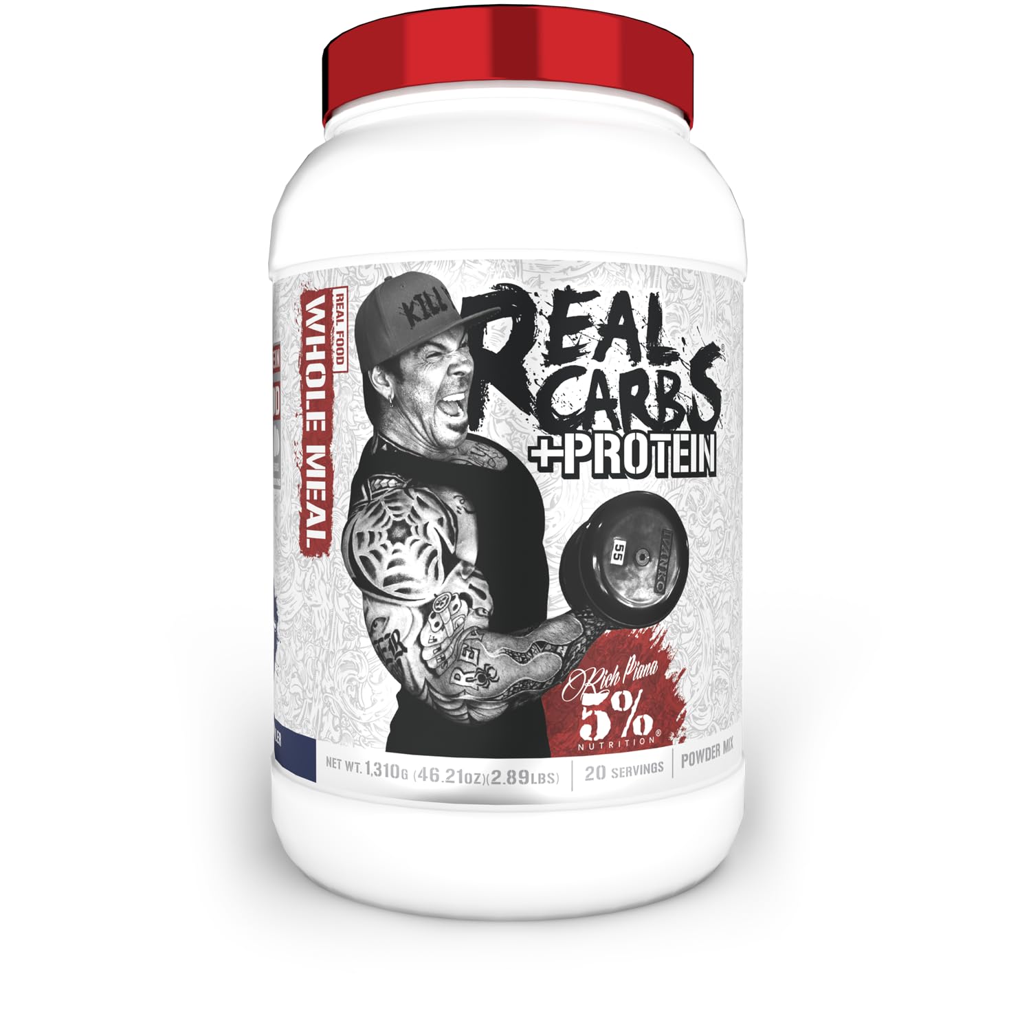 5% Nutrition Rich Piana Real Carbs + Protein Powder - 2.89lb Clean Mass Gainer with Real Food Carbohydrates for Muscle Growth | Pre Workout & Post-Workout Recovery Shake | Blueberry Cobbler Flavor | Ideal for Gym, Bodybuilding & Fitness Enthusiasts
