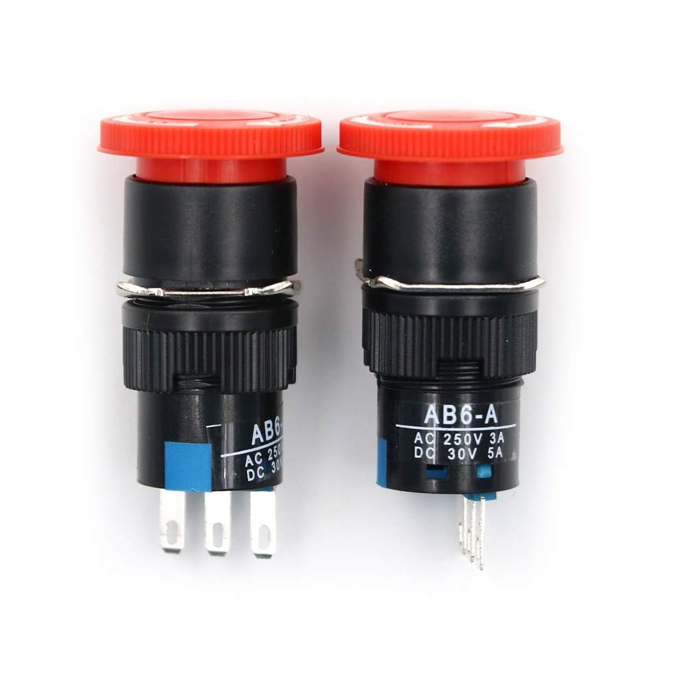 2Pcs Red Mushroom Cap Emergency Stop Push Button Switch AC 250V 5A - Latching Self-Lock Safety Switch for Elevator, Lift, and Industrial Equipment | Emergency Power Cutoff for Machinery & Automation Systems