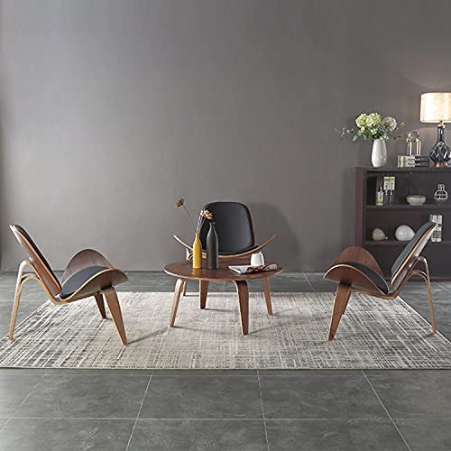 Mid Century Modern Shell Lounge Chair - PU Leather Upholstered Tripod Base with Plywood & Solid Wood Accent - Classic Design Living Room Chair for Reading, Office, Salon & Lounge Areas | Perfect for Home Decor, Coffee Shops and Waiting Rooms