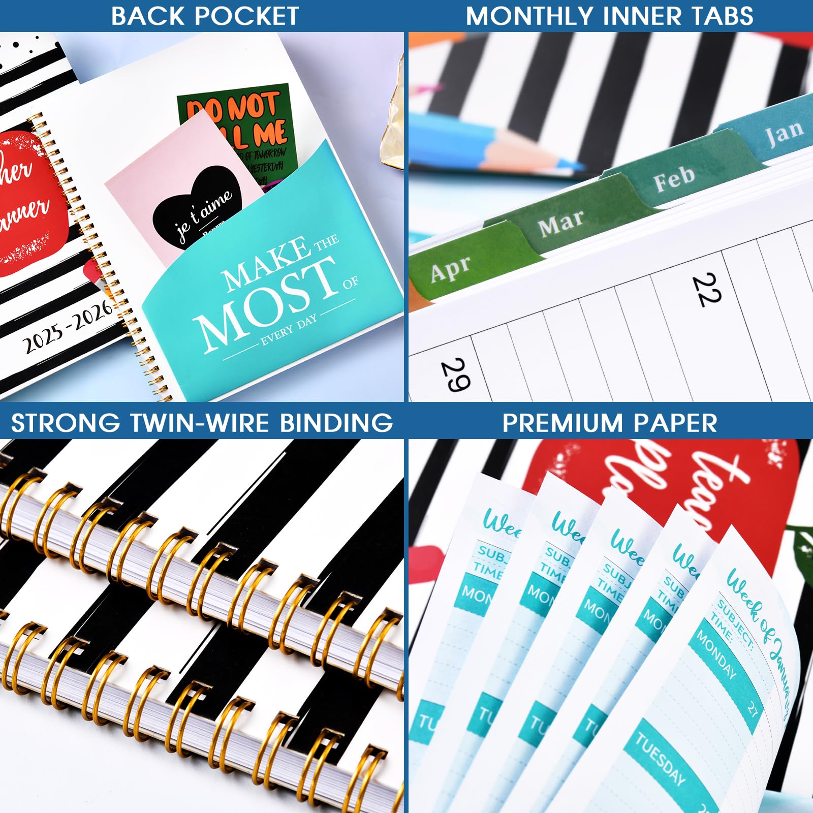 2025-2026 Teacher Planner - Academic Lesson Planner with Spiral Binding & Colorful Monthly Tabs (July 2025-June 2026, 8.5