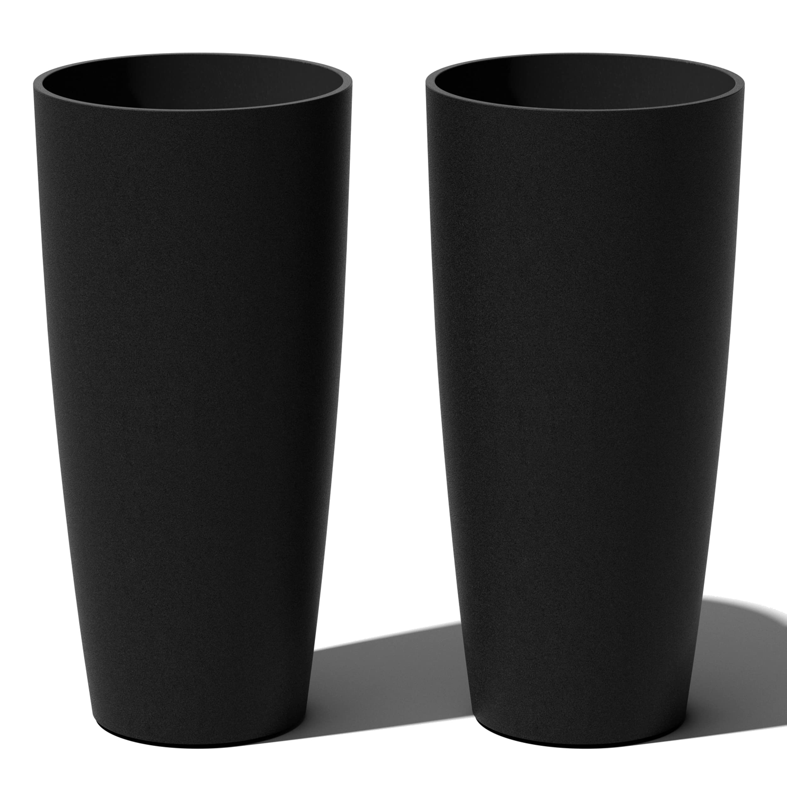 Veradek Mason Series Vega Planter - 24 Inch Round Tall Indoor Outdoor Garden Planter with Drainage Holes | Durable Plastic & Concrete Modern Decor for Flowers, Succulents, Houseplants | Perfect for Patio, Porch, Balcony & Living Room Decor