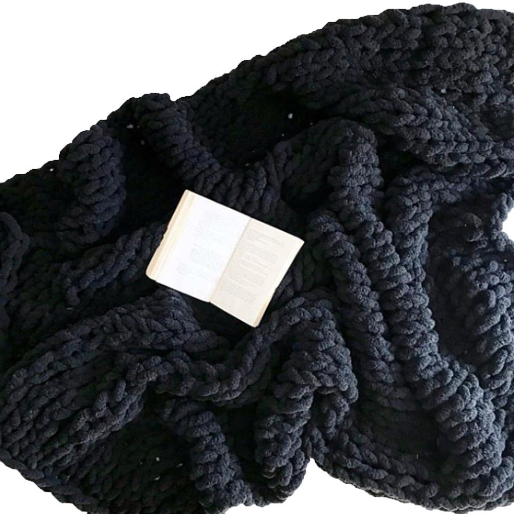 Chunky Knitted Blanket Black - 39x79 Inch Handmade Knit Throw Blanket for Sofa & Bed, Soft Bulky Yarn Home Decor, Giant Knit Blanket Perfect for Wedding Gifts & Cozy Winter Nights