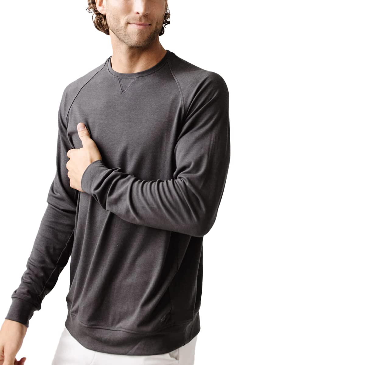 Cozy Earth Men's Soft Bamboo Pullover Crew Neck Sweater - Lightweight & Breathable for Casual Wear, Travel & Lounging