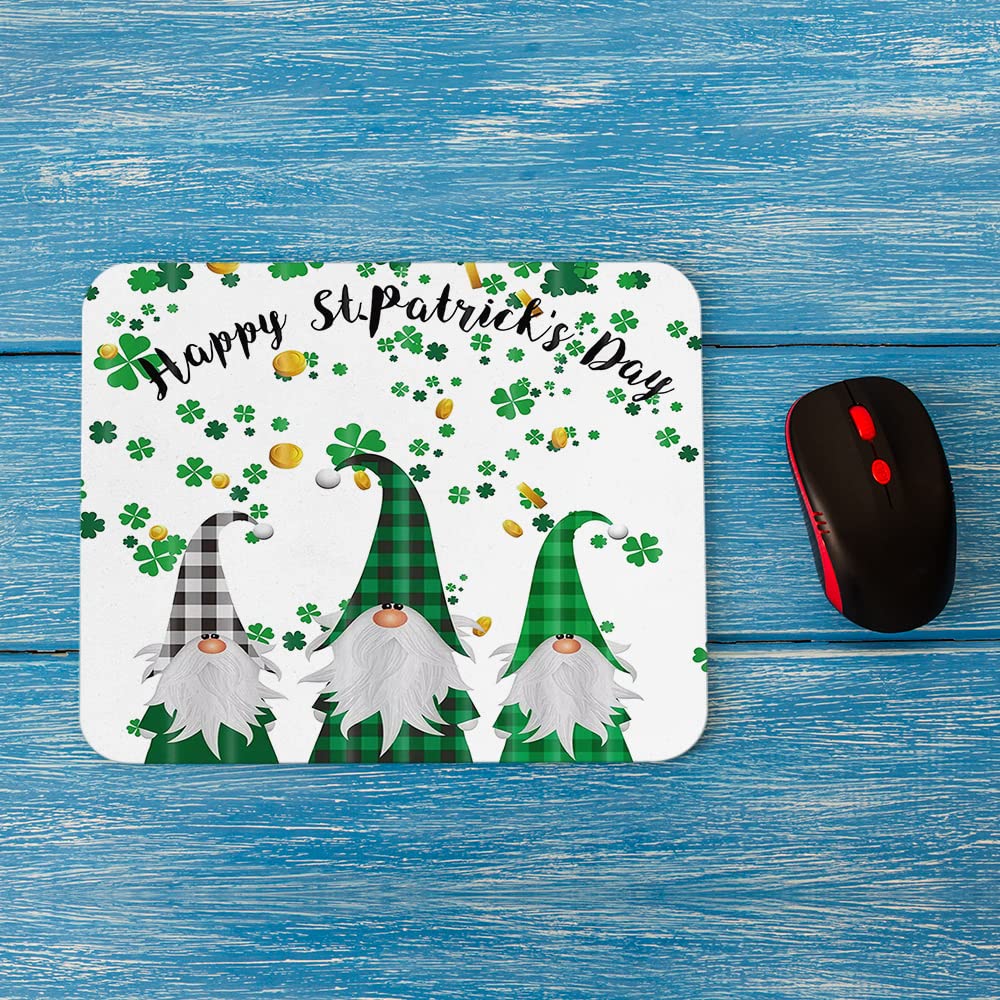 WONDERTIFY St. Patrick's Day Mouse Pad - Green Clover Shamrock Irish Gnome Design, Non-Slip Rubber Base, 9.5x7.9 Inch for Gaming, Office & Home - Perfect for Irish-Themed Decor & Computer Workstations