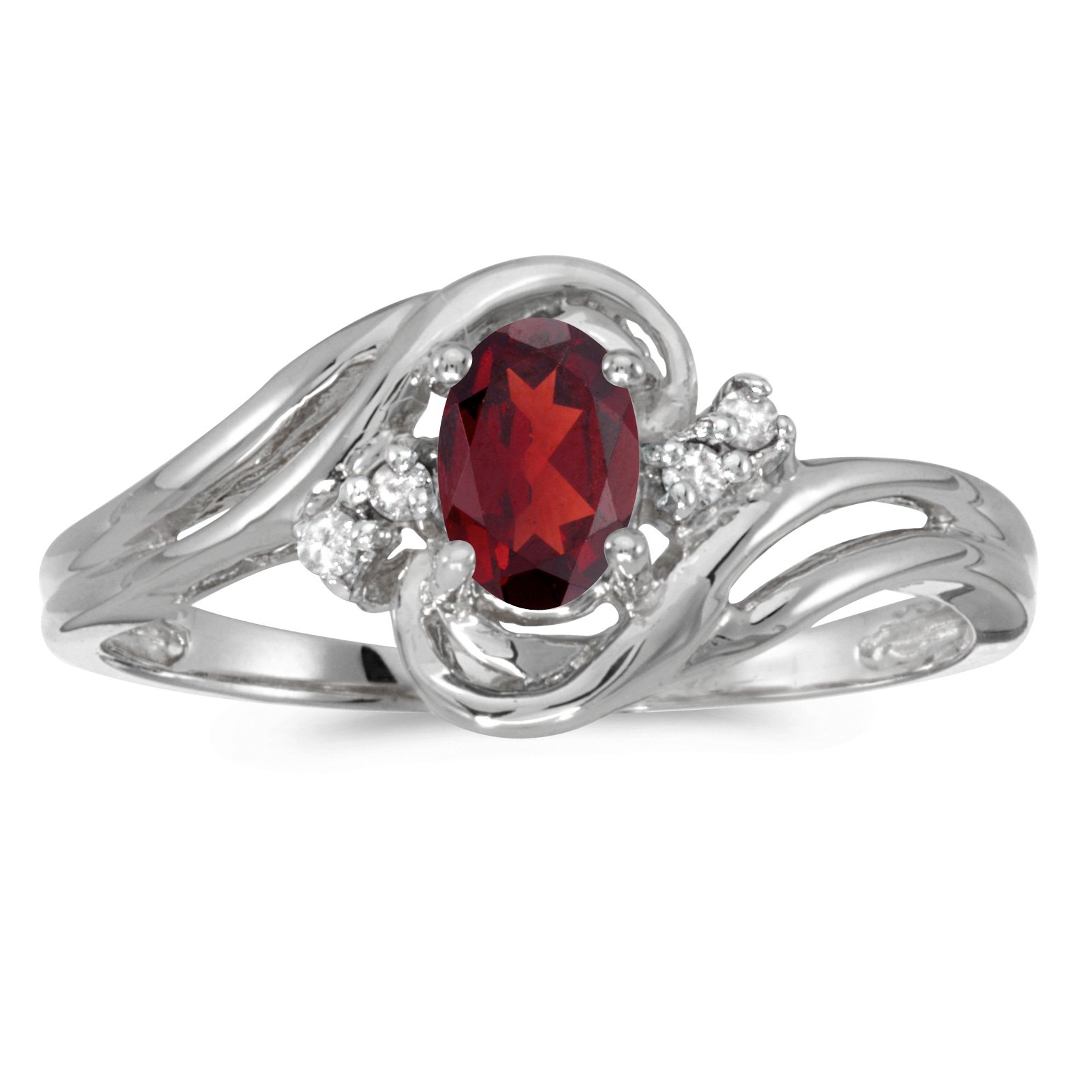 14K White Gold Oval Garnet and Diamond Ring for Women – Elegant Birthstone Jewelry Gift for Anniversary, Engagement, or Special Occasions