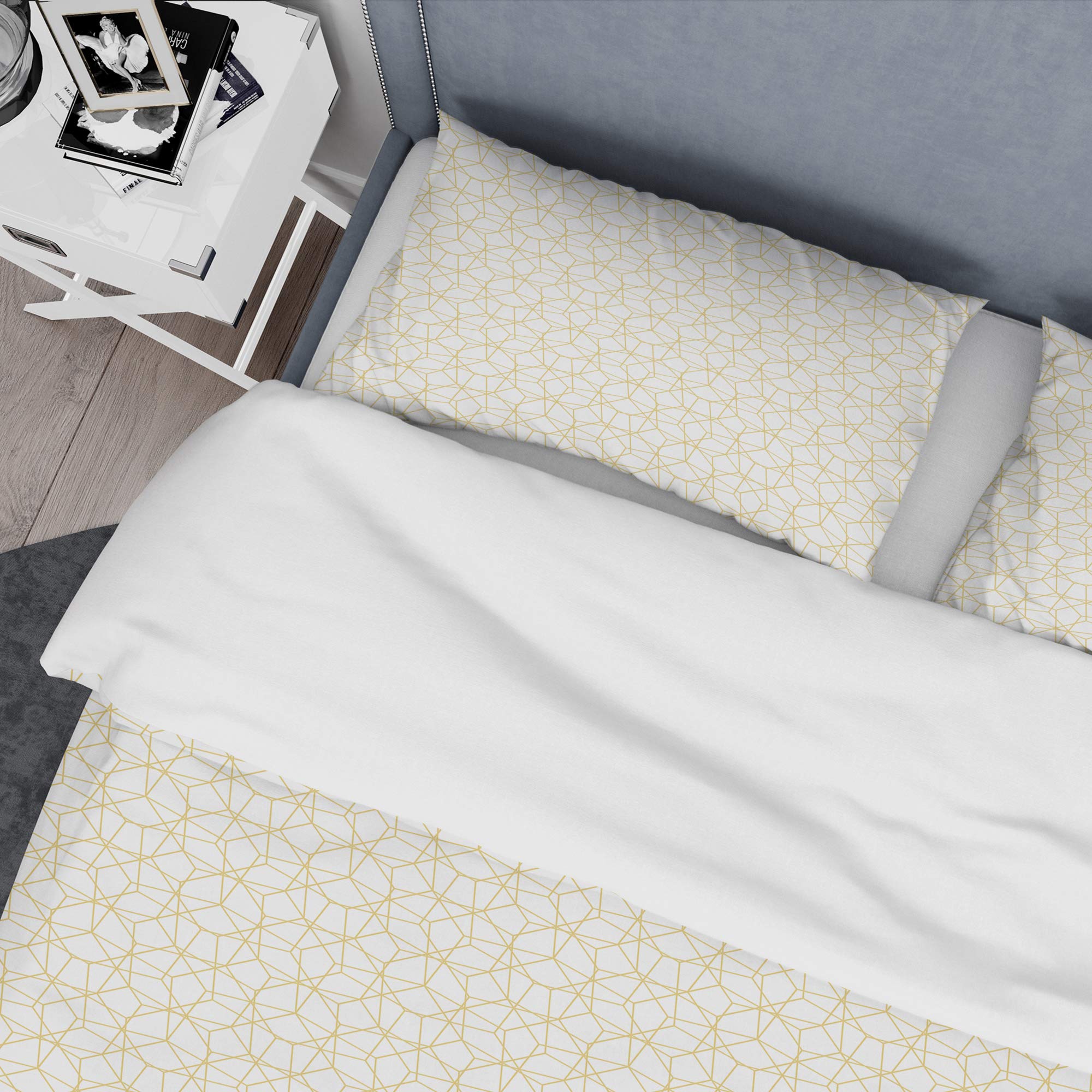 DesignQ Mid-Century Modern Duvet Cover Set - Abstract Geometric Pattern, Twin Size White Bedding (3-Piece Set) | All-Season Comfort for Contemporary Bedrooms & Guest Rooms