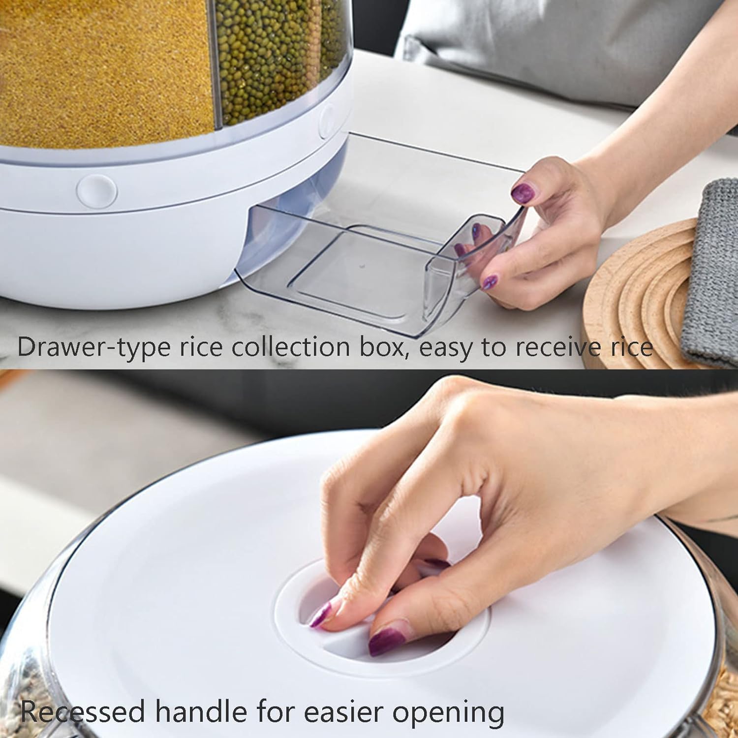 360° Rotating 6-in-1 Cereal Dispenser with Airtight Lid & Measuring Cup - Large Rice Storage Container for Kitchen, Pantry Organization & Bulk Food Storage - Perfect for Cereals, Grains, Pasta, Snacks & Pet Food