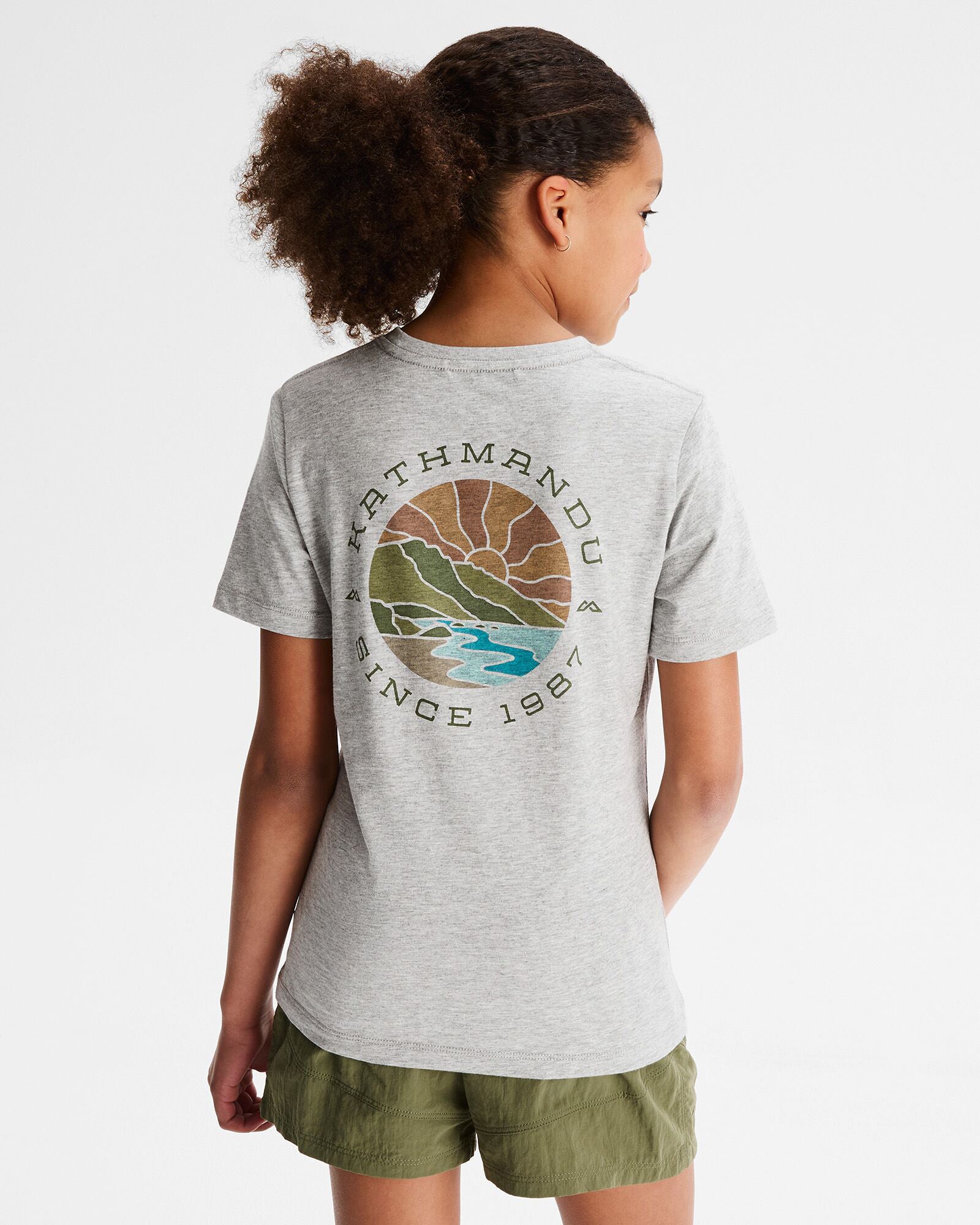 Organic Cotton Girls' Sunburst Graphic T-Shirt - Light Grey Marle | Soft & Comfortable Casual Wear for Kids, School, and Playtime