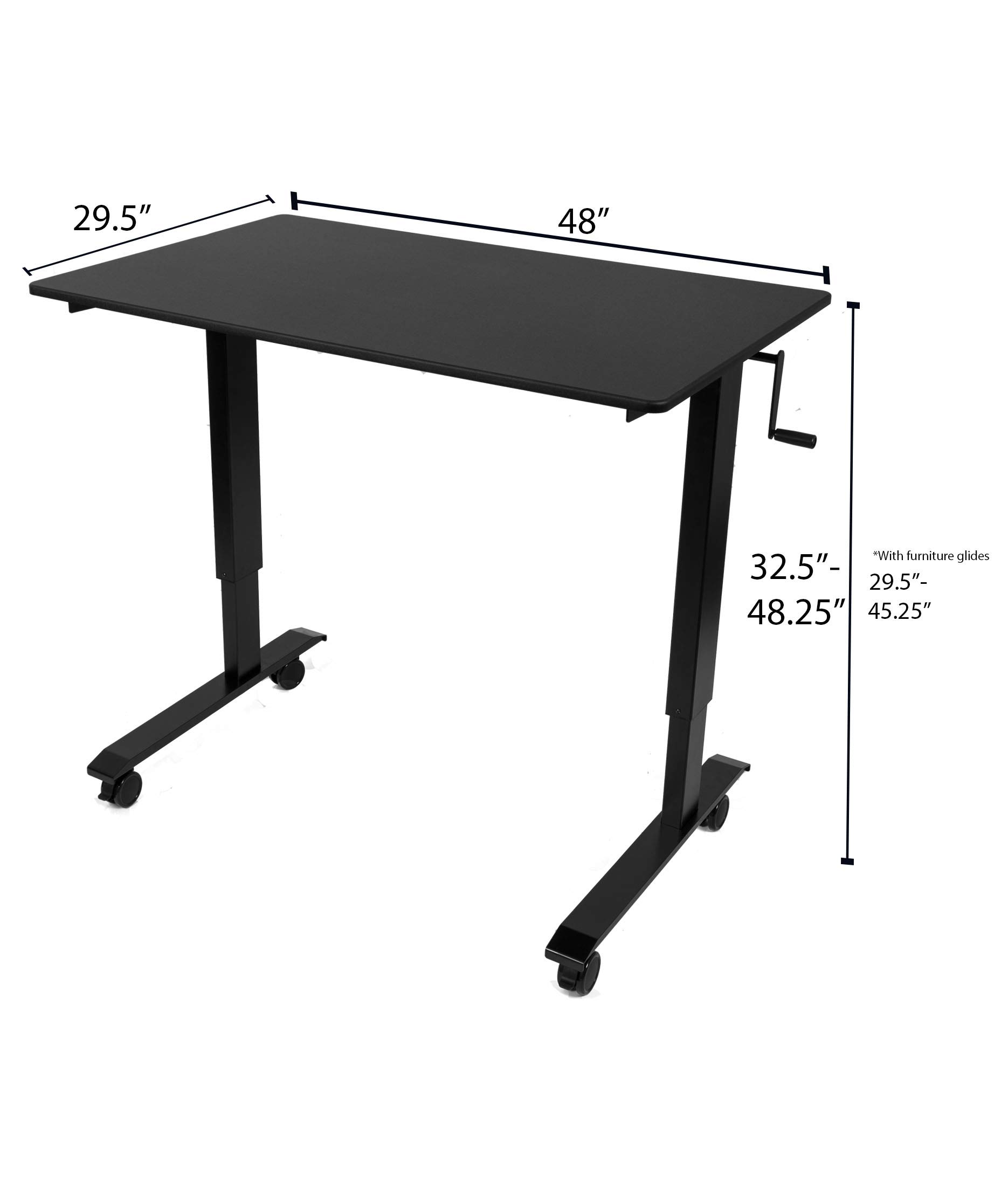 Adjustable Standing Desk with Wheels - Black Frame & Teak Top for Home Office