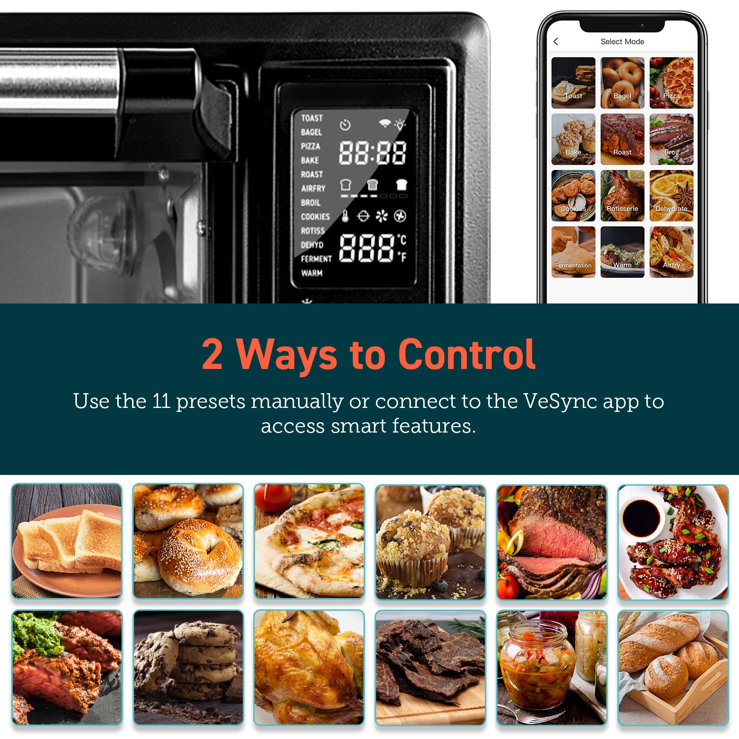 COSORI 13-in-1 Air Fryer Toaster Oven Combo with 32Qt Capacity, APP & Alexa Voice Control, Convection Countertop Oven for Baking, Broiling, Roasting, Dehydrating & Sous Vide - Includes 134 Recipes & 4 Accessories (Black Stainless Steel) - Perfect for Small Kitchens, Healthy Cooking & Meal Prep