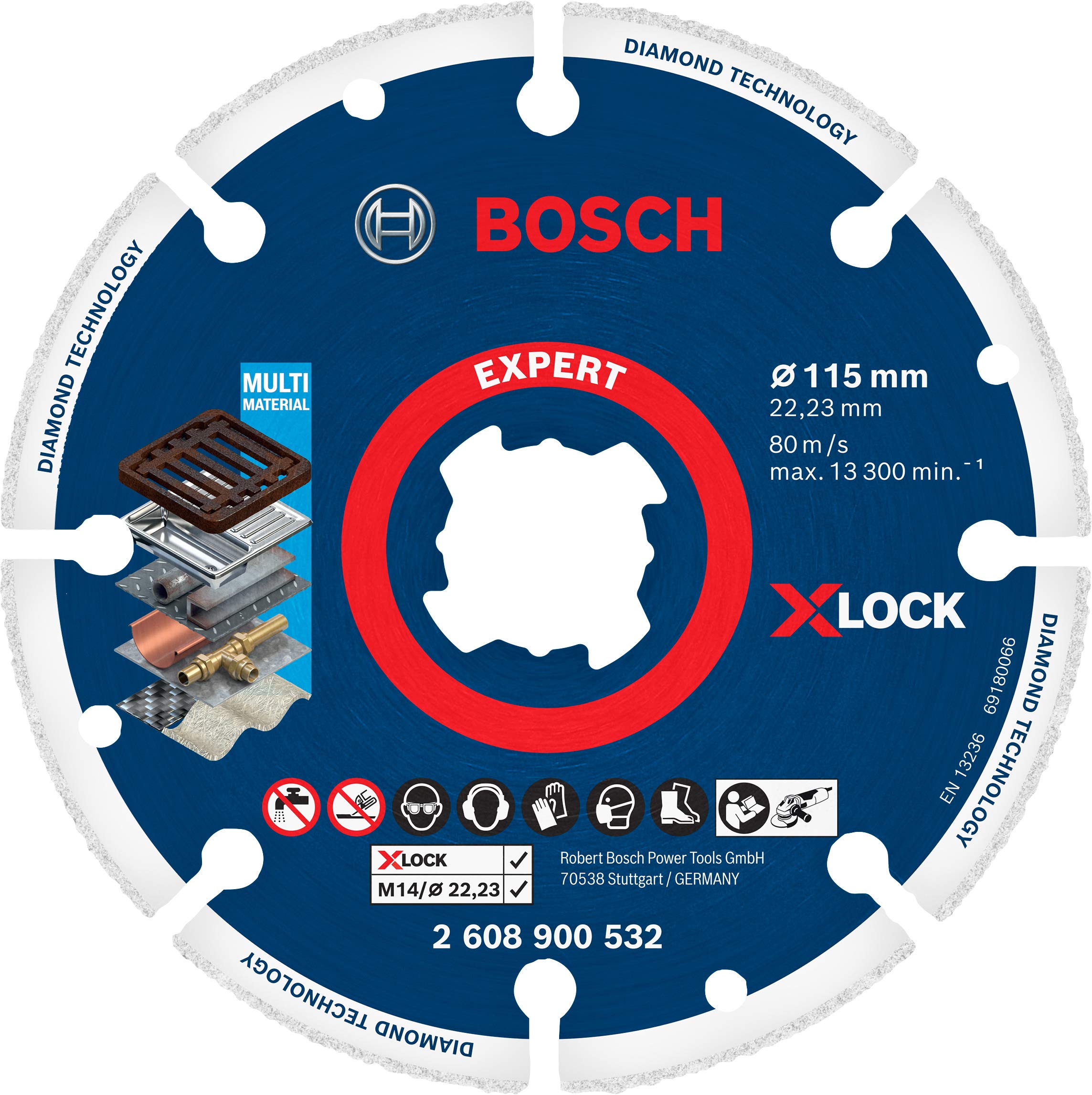 Bosch Professional 115mm Diamond Cutting Disc for Steel, Stainless Steel & Cast Iron - X-Lock Compatible Angle Grinder Accessory | Perfect for Metalworking, Construction & DIY Projects