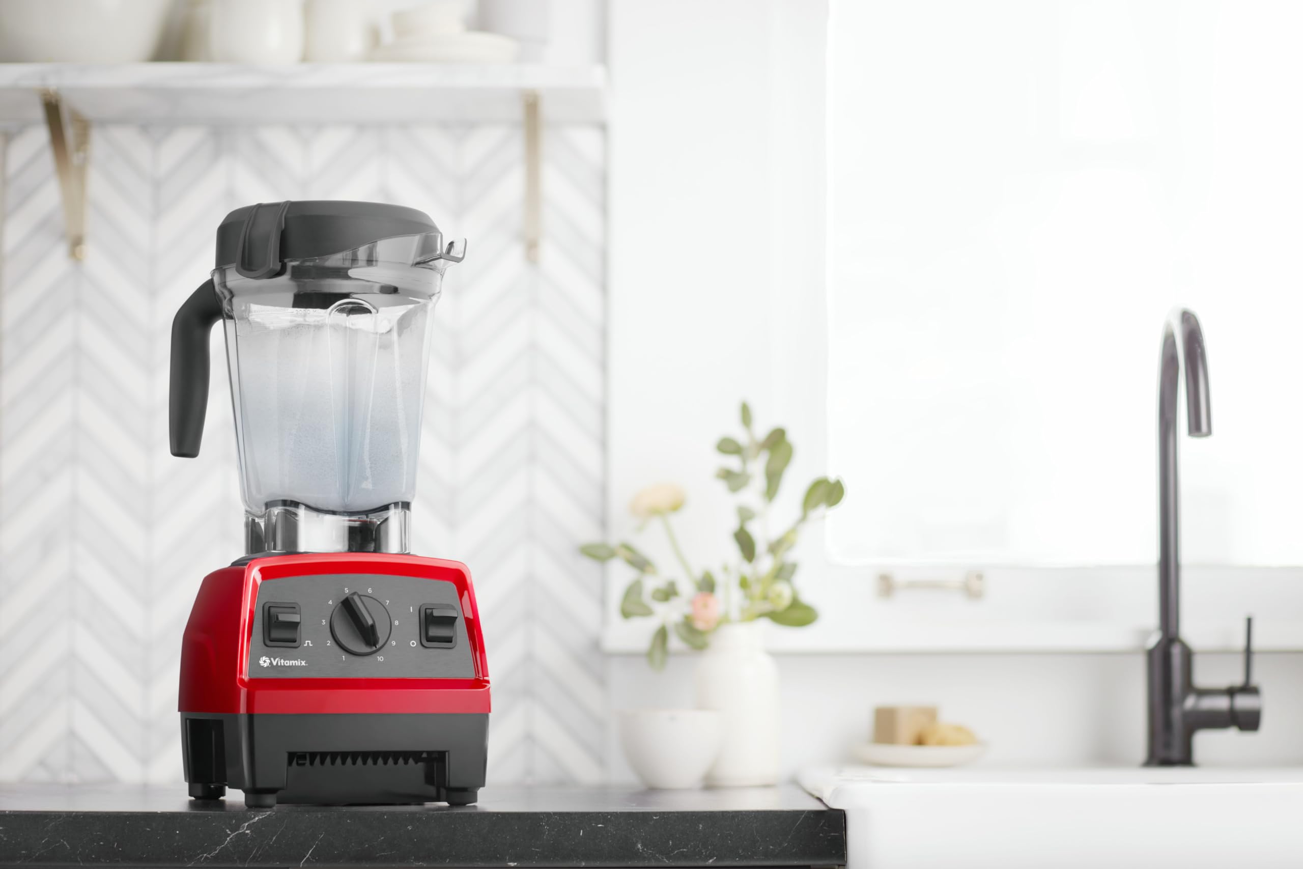 Vitamix Explorian Blender - Professional Grade 64oz Countertop Blender with Low-Profile Container, Red (Renewed Premium) - Perfect for Smoothies, Soups, Nut Butters & Home Kitchen Use