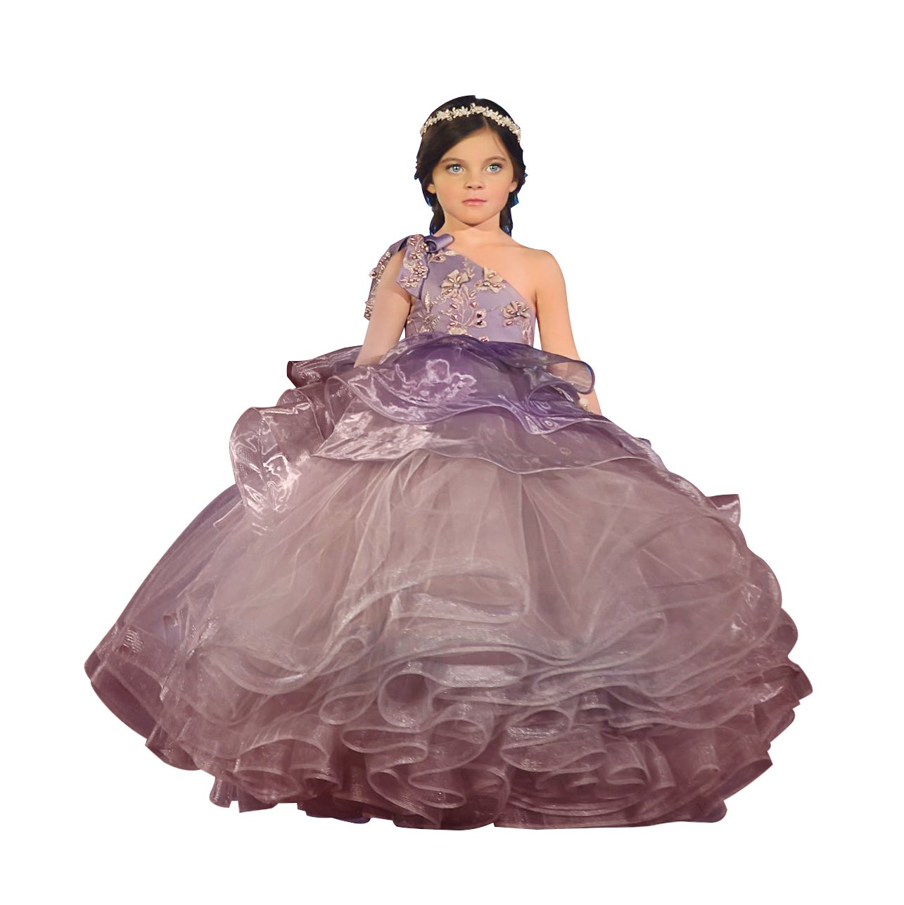Leyidress 2018 Purple Girls Party Dress with Embroidery - Elegant Kids Wedding & Prom Ball Gown for Special Occasions, Birthday Celebrations and Pageants