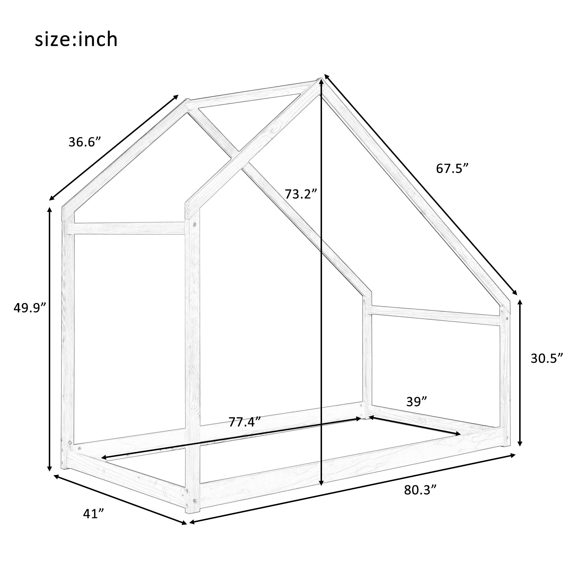 SOFTSEA Twin Kids Bed Frame with Tent - Easy Assembly White for Playroom & Bedroom