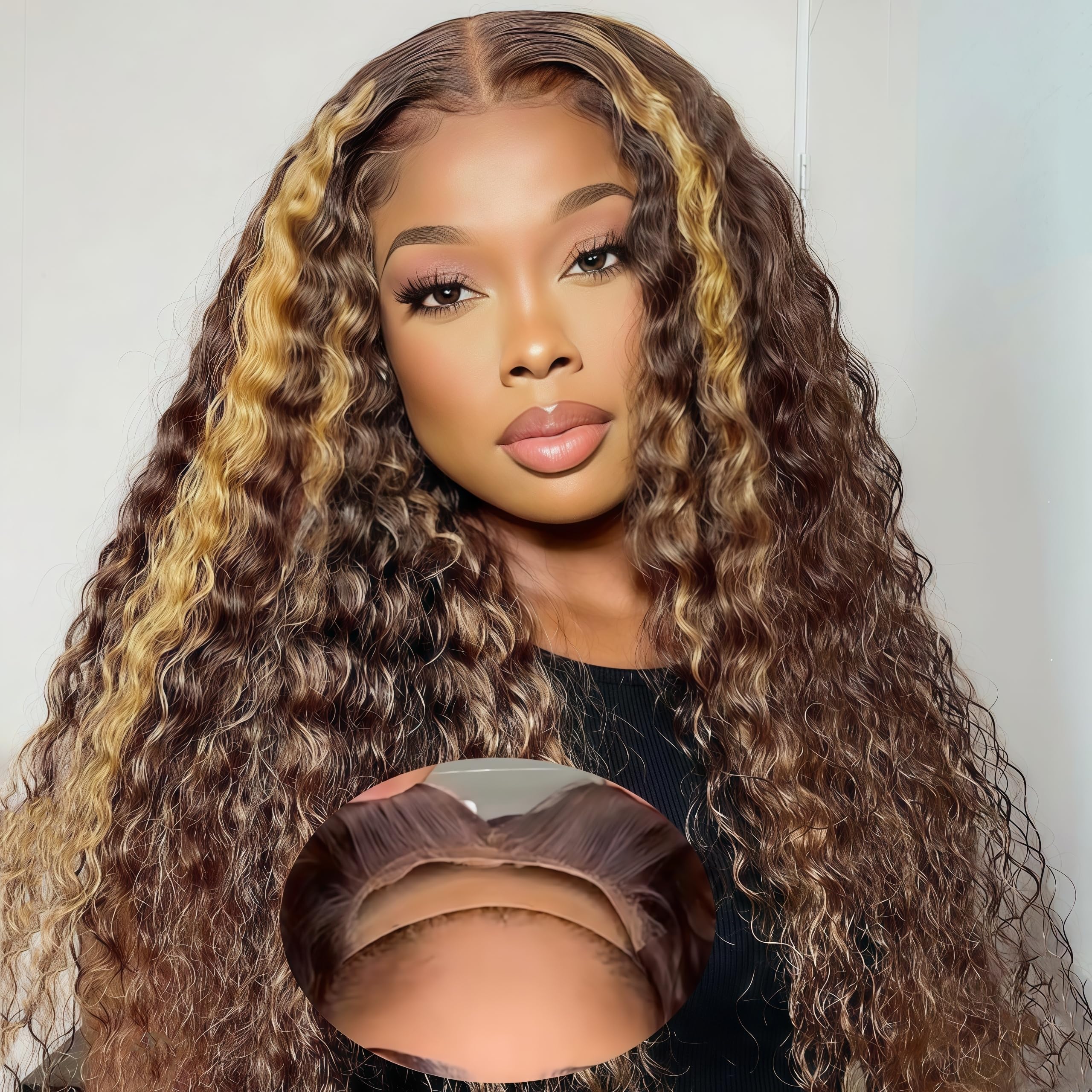 Glueless 4x4 Lace Front Wig Human Hair 22 Inch - Pre Plucked Pre Cut 5x5 HD Lace Wigs with 180% Density Deep Wave & Ombre Color | No Glue Wear & Go Human Hair Wig for Daily Wear, Parties & Special Occasions