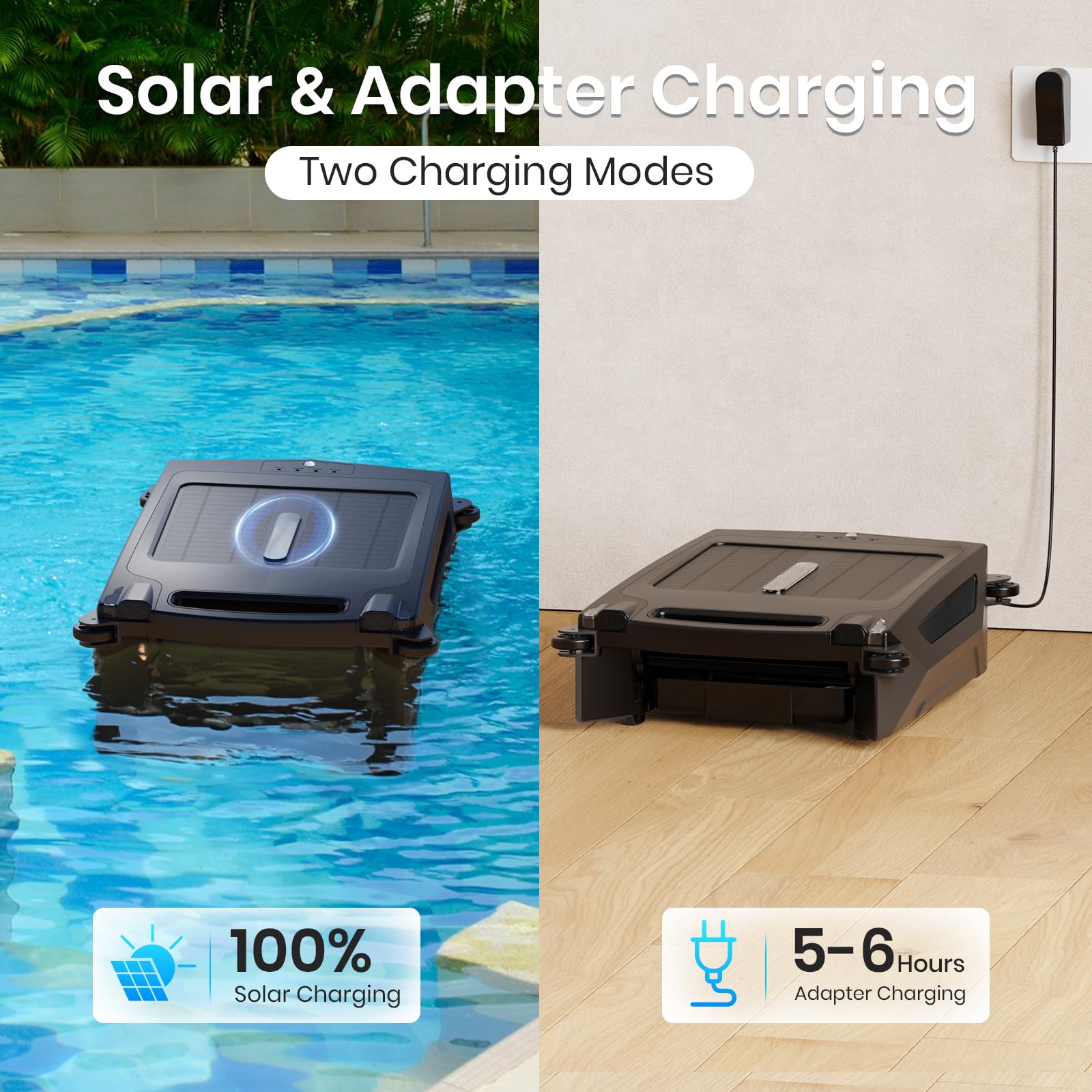 Solar Powered Automatic Robotic Pool Skimmer Cleaner with APP Control - Cordless Pool Surface Cleaner Robot with Dual Charging (Solar/USB) - Auto-Escape & Auto-Turn Technology - Ideal for Inground/Above Ground Pools, Spas & Water Features - Black