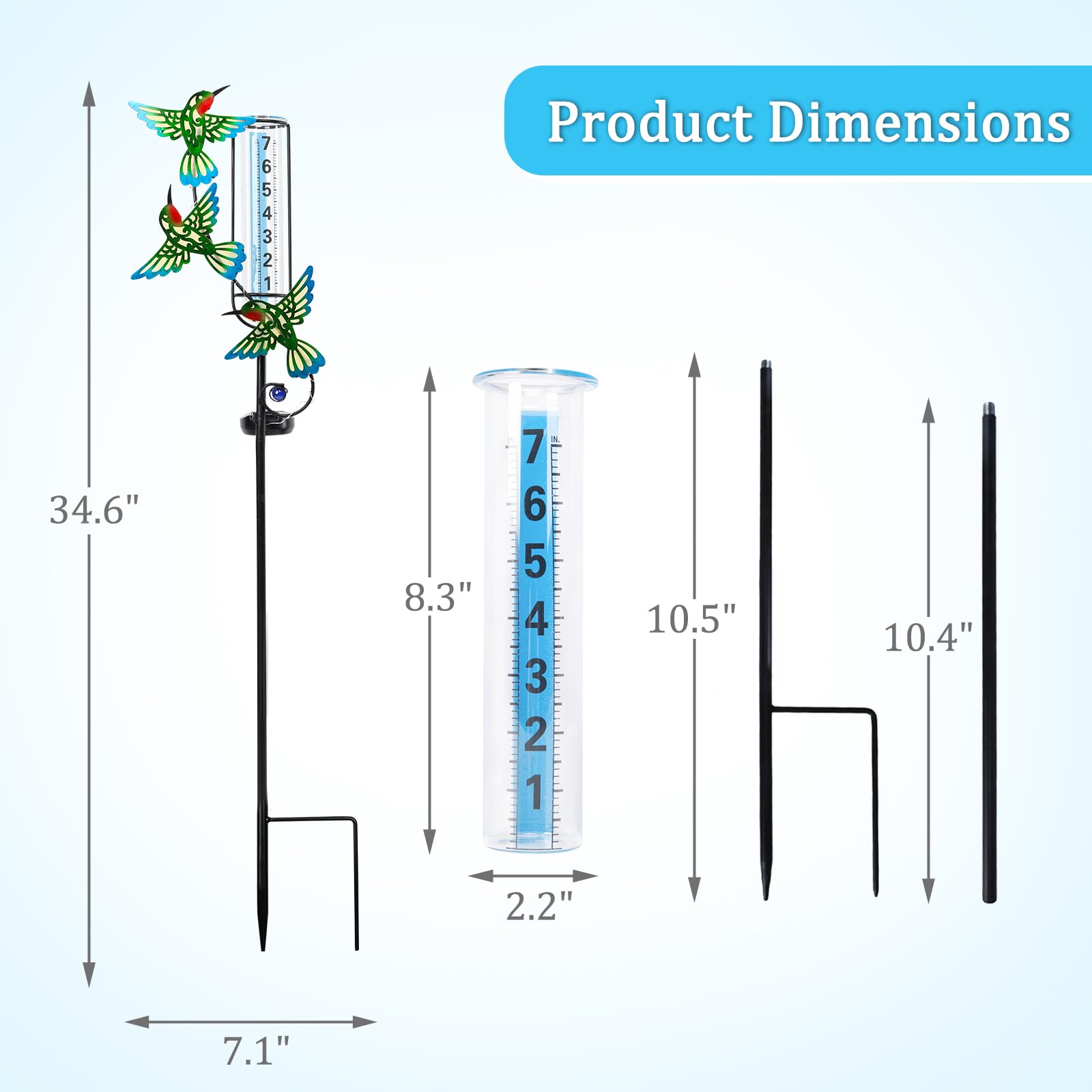 WONDER GARDEN Freeze Proof Solar Rain Gauge Outdoor with LED Hummingbird Lights - Accurate Weather Measurement for Yard, Garden & Lawn Decor | Perfect for Outdoor Enthusiasts & Home Gardeners