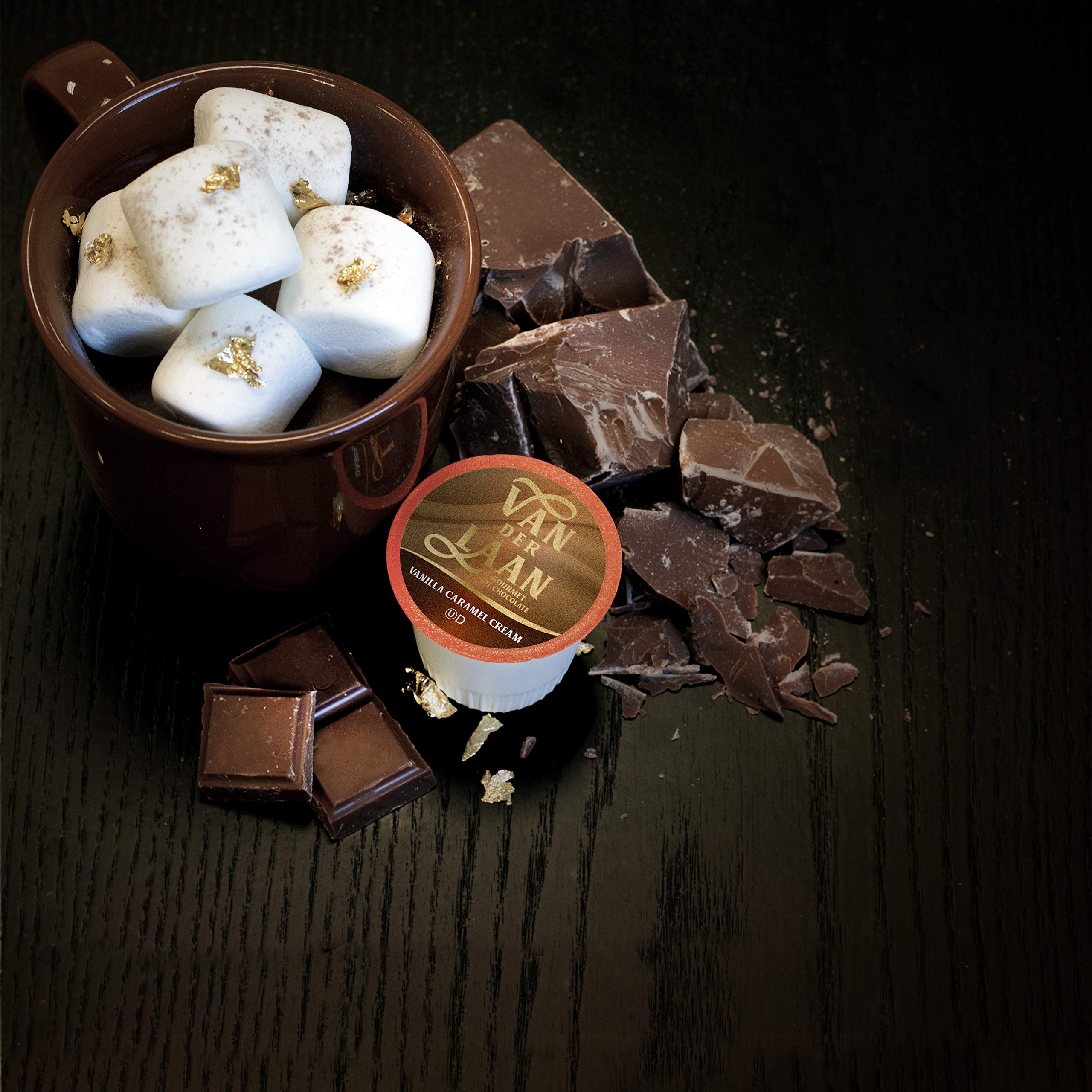Van Der Laan Gourmet Dutch Chocolate Hot Cocoa Pods - Vanilla Caramel Flavor, 40 Count, Compatible with Keurig K-Cup & 2.0 Brewers - Perfect for Winter Warmth, Office Breaks & Cozy Evenings
