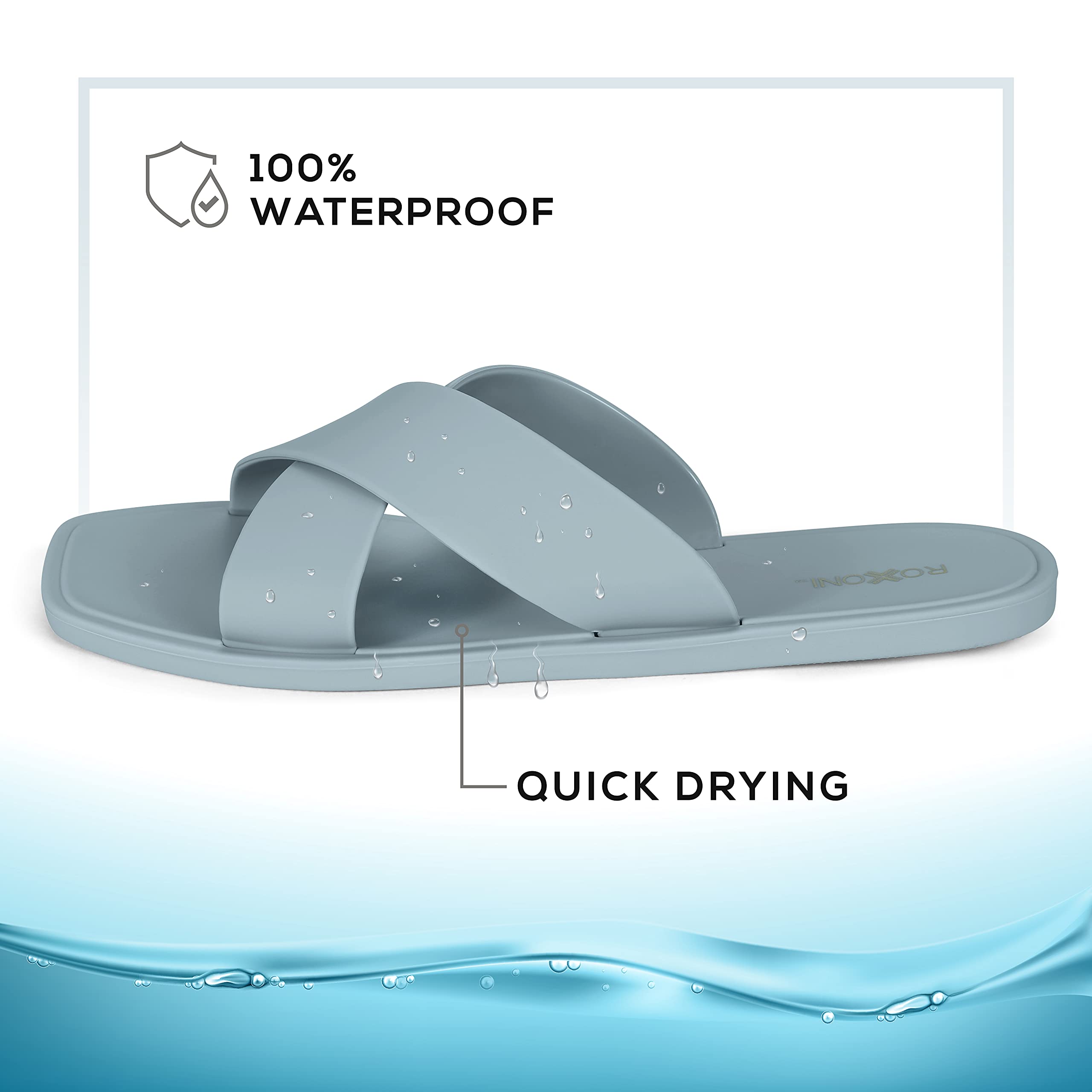 Roxoni Women's Quick-Drying Slippers - Non-Slip Shower Sandals for Bathroom, Pool & Spa - Comfortable Criss Cross Design for Indoor/Outdoor Use