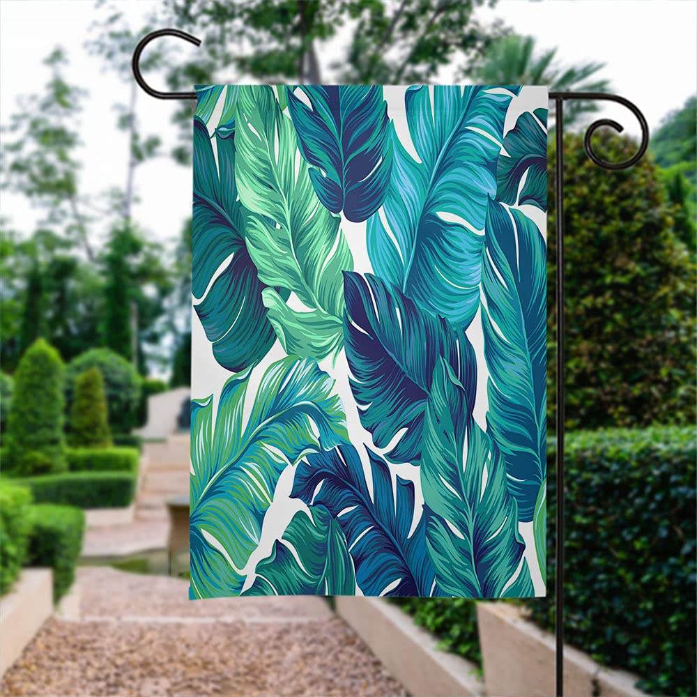 Double Sided 12x18 Inch Teal Banana Leaf Garden Flag - Wondertify Tropical Palm Leaves Yard Decor for Porch, Patio & Outdoor Spaces - Biodegradable Botanical Elements Home Decoration