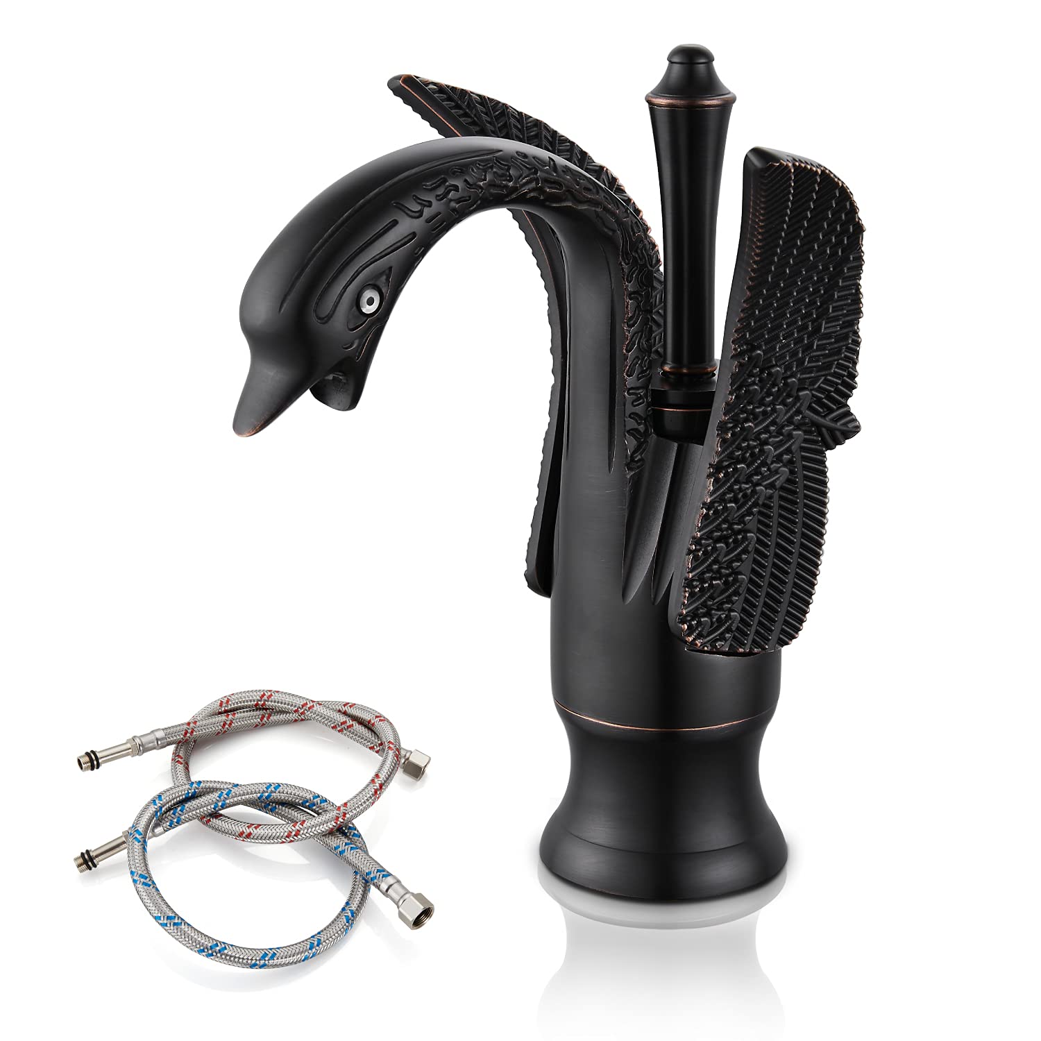 Cinwiny Oil Rubbed Bronze Swan Faucet - Single Handle Bathroom Sink Faucet, Deck Mount 1-Hole Lavatory Basin Mixer Tap with Unique Bird Design - Perfect for Vintage & Farmhouse Style Bathrooms