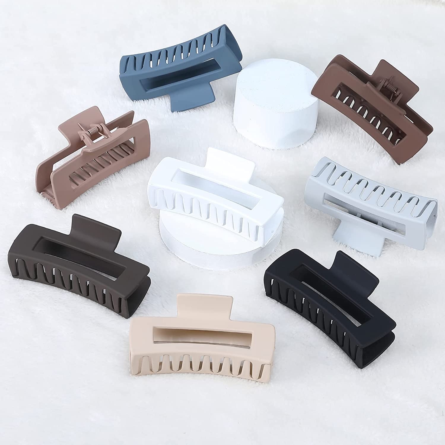 Large Hair Claw Clips 8 Pack - Non-Slip Rectangle Hair Clips for Thick Hair | Acrylic Banana Jaw Clips Hair Accessories for Women & Girls (Blue/Brown) - Perfect for Updos, Ponytails & Everyday Styling