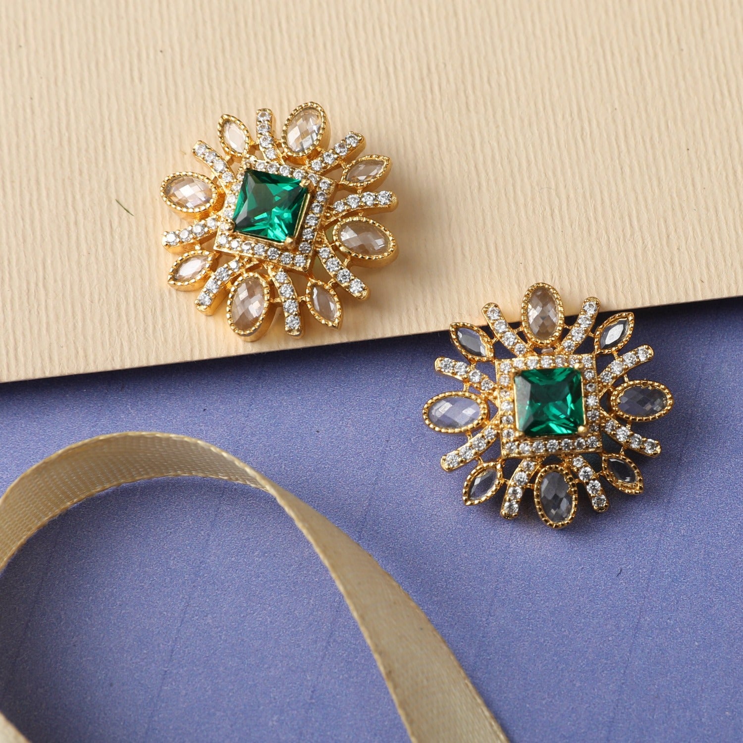 Gaula Nakshatra CZ Stud Earrings - Elegant Cubic Zirconia Stud Earrings for Women - Perfect for Weddings, Parties & Everyday Wear