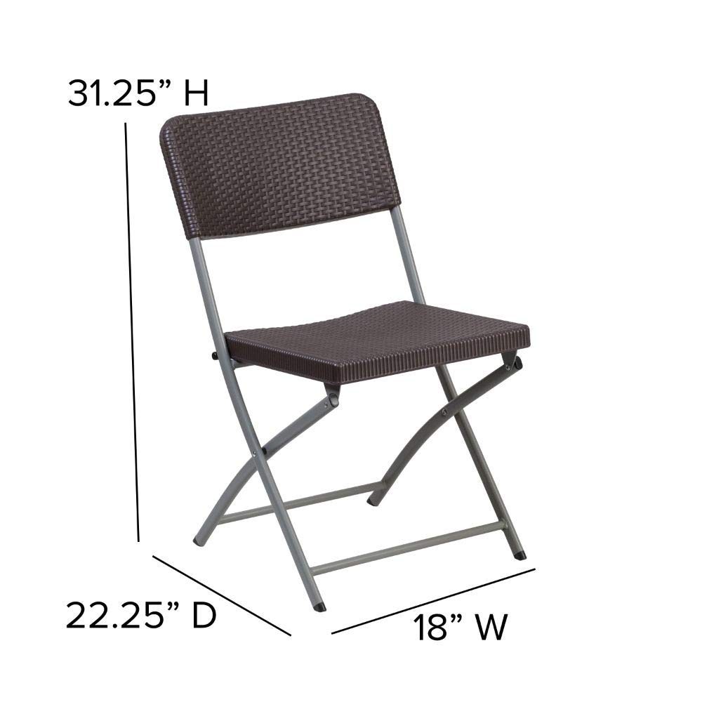 Flash Furniture 2-Pack HERCULES Series Brown Rattan Plastic Folding Chairs with Gray Frame - Outdoor Patio, Garden, Poolside & Indoor Events