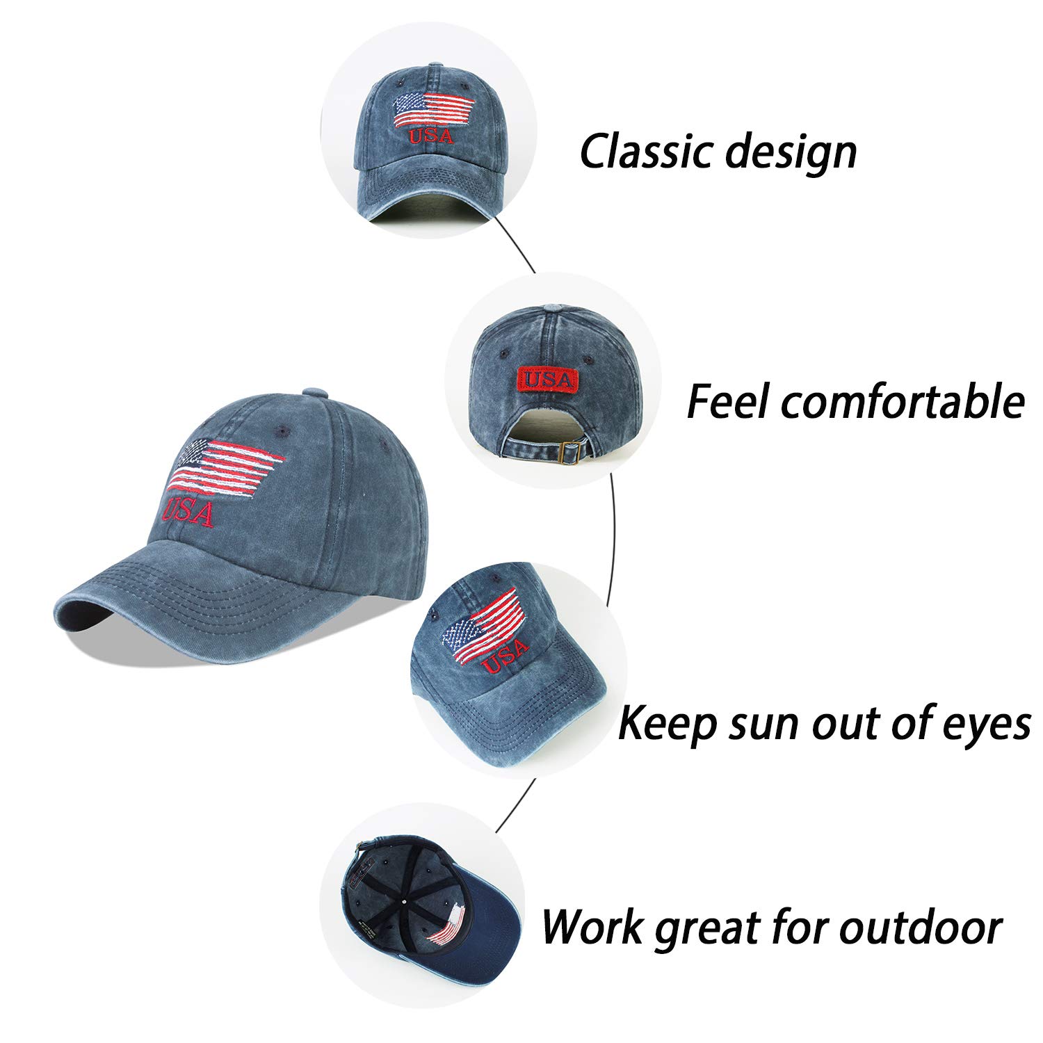 American Flag Baseball Cap for Men & Women - Adjustable USA Patriotic Trucker Snapback Hat for Outdoor Activities, Sports & Casual Wear