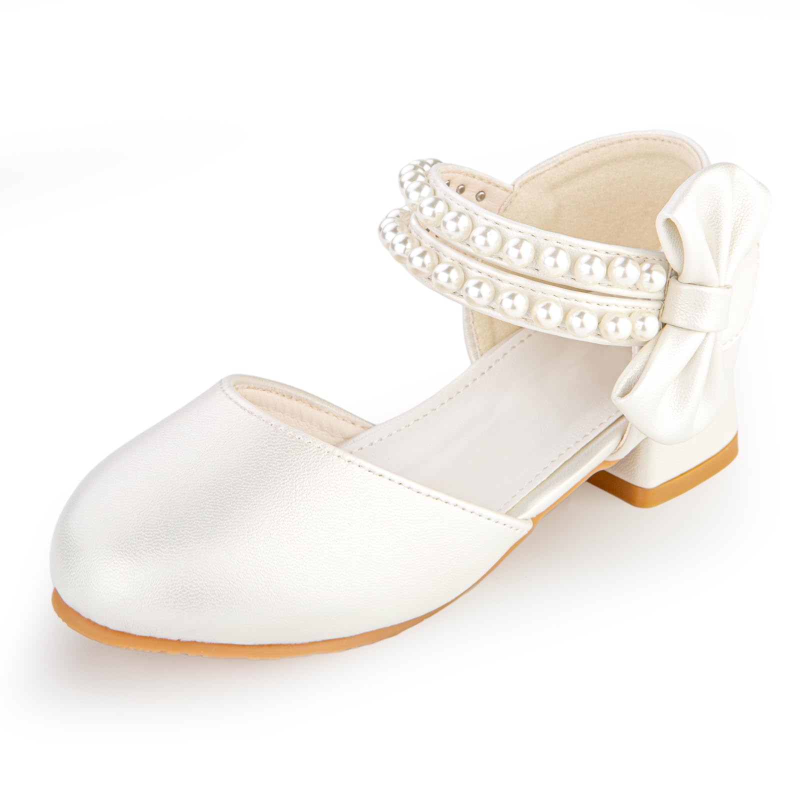 Girls Dress Shoes for Wedding Party - Closed Toe Princess Heels with Bow & Flower Design | Formal Occasions, Pageants, First Communion, Birthday Celebrations