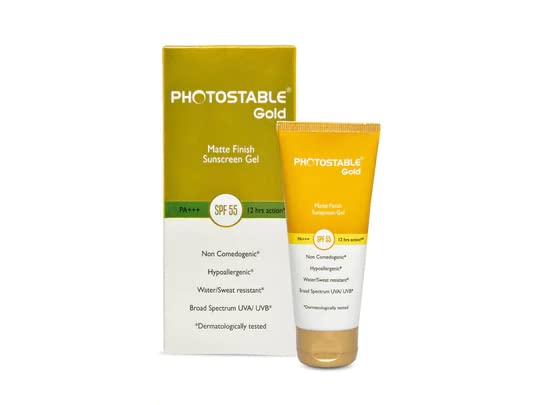 PHOTOSTABLE Gold Matte Finish Sunscreen Gel SPF 55 PA+++ - 50g (Pack of 2) | Oil-Free, Non-Greasy Sun Protection for Face & Body | Perfect for Outdoor Activities, Beach & Daily Use