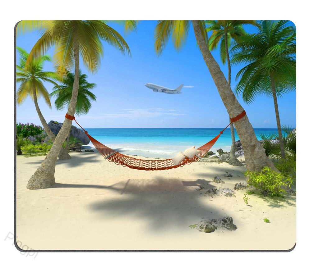 Custom Gaming Mouse Pad - Tropical Beach Design with Hammock & Palm Trees - Non-Slip Surface for PC, Laptop, Office & Gaming Setup