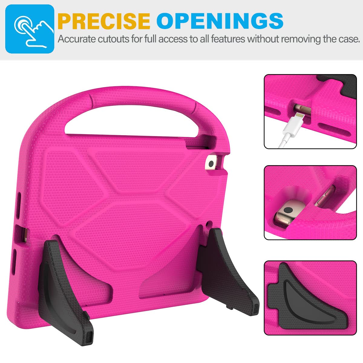 SUPLIK Kids Protective Case for iPad 5th/6th Generation (9.7 inch, 2017/2018), iPad Air 1/2 & iPad Pro 9.7 - Shockproof Cover with Built-in Screen Protector & Handle Stand - Perfect for School, Travel & Home Use (Pink)