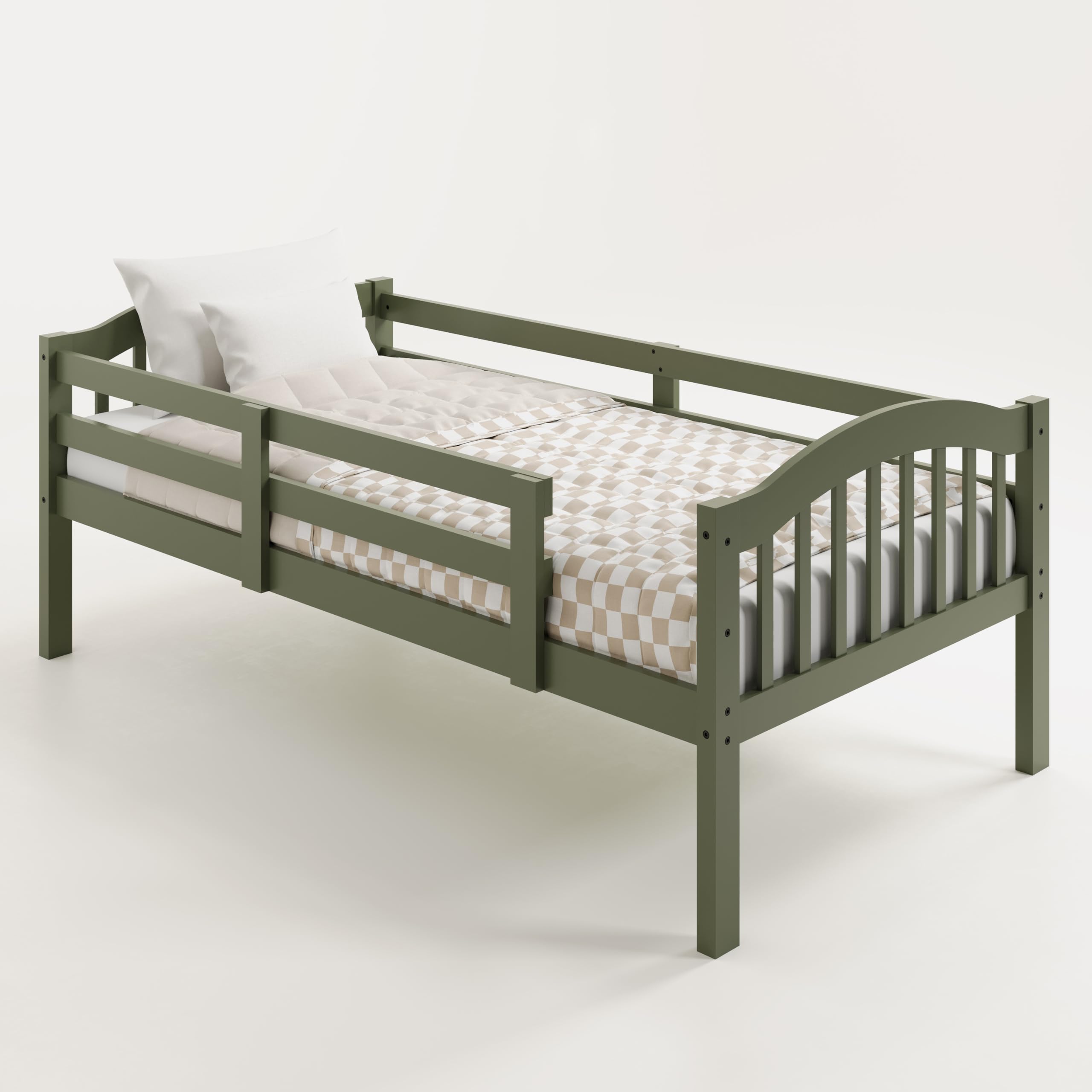 Storkcraft Long Horn Twin-Over-Twin Bunk Bed in Olive - GREENGUARD Gold Certified, Converts to 2 Separate Twin Beds, Sturdy Wood Slats, Space-Saving Kids Bunk Bed for Siblings or Sleepovers - Perfect for Small Bedrooms, Guest Rooms, and Kids' Shared Spaces