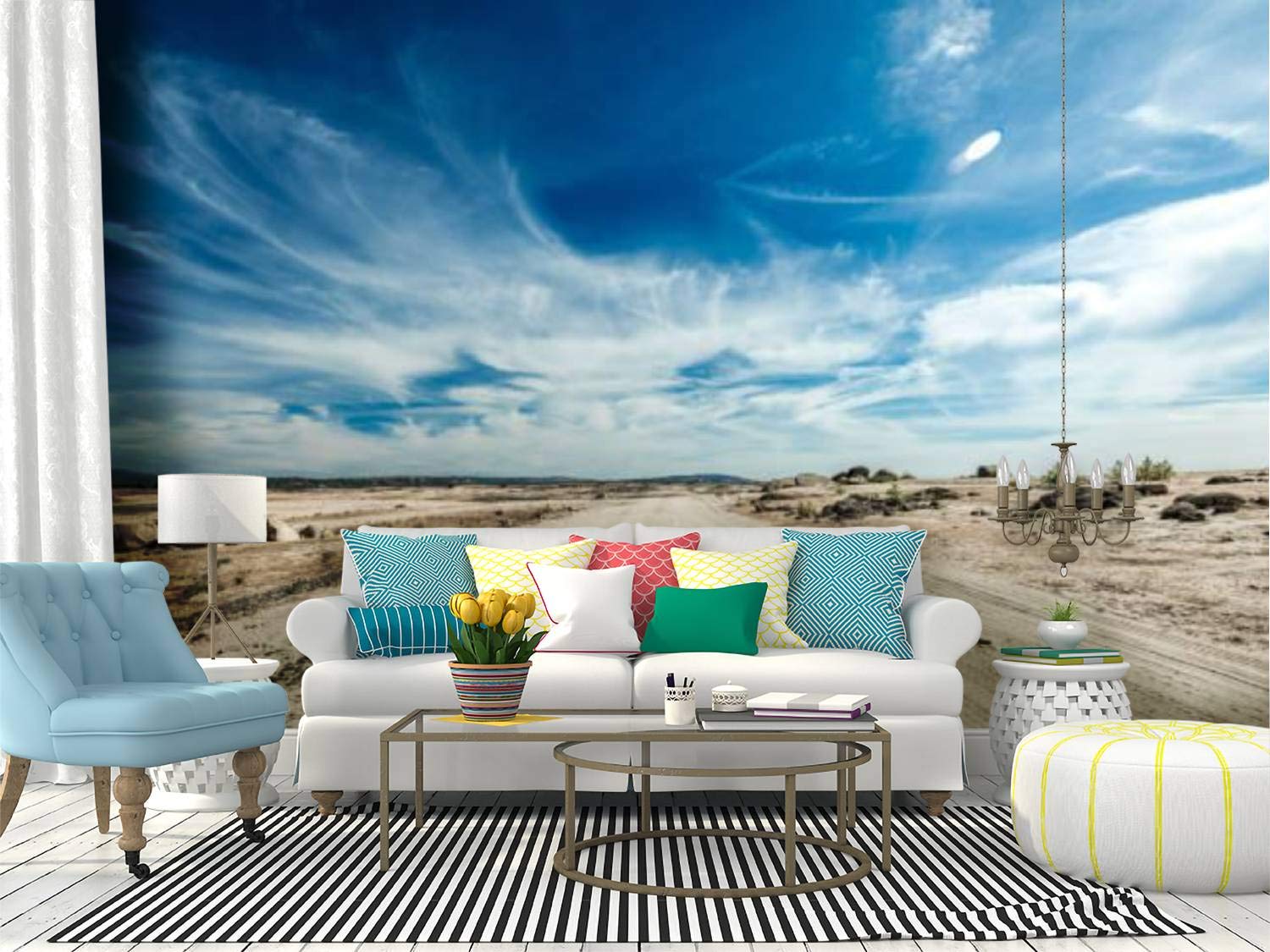 Peel and Stick Wallpaper - Folsom Lake Dirt Trail with Sky & Clouds - Self-Adhesive Removable Vinyl Wall Mural for Home Decor | Perfect for Living Rooms, Bedrooms & Offices