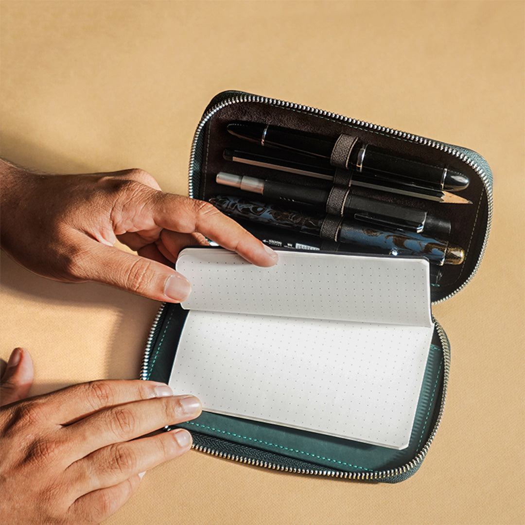 Premium Leather Adjustable 5-Pen Pouch - Blue | Stylish Organizer for Writers, Students & Professionals | Perfect for Office, School & Travel Use