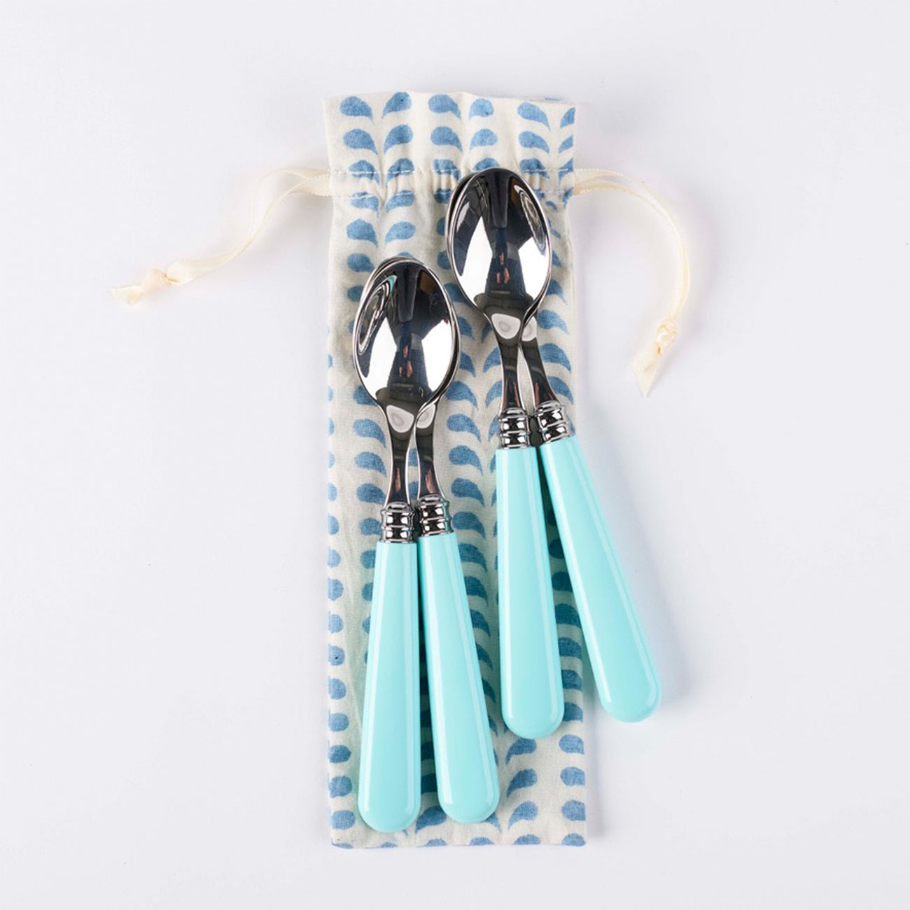 Premium Stainless Steel Teaspoons Set of 4 - Elegant Blue Handle Dessert Spoons for Tea, Coffee, Ice Cream & Desserts - Dishwasher Safe Flatware for Home, Restaurant & Party Use