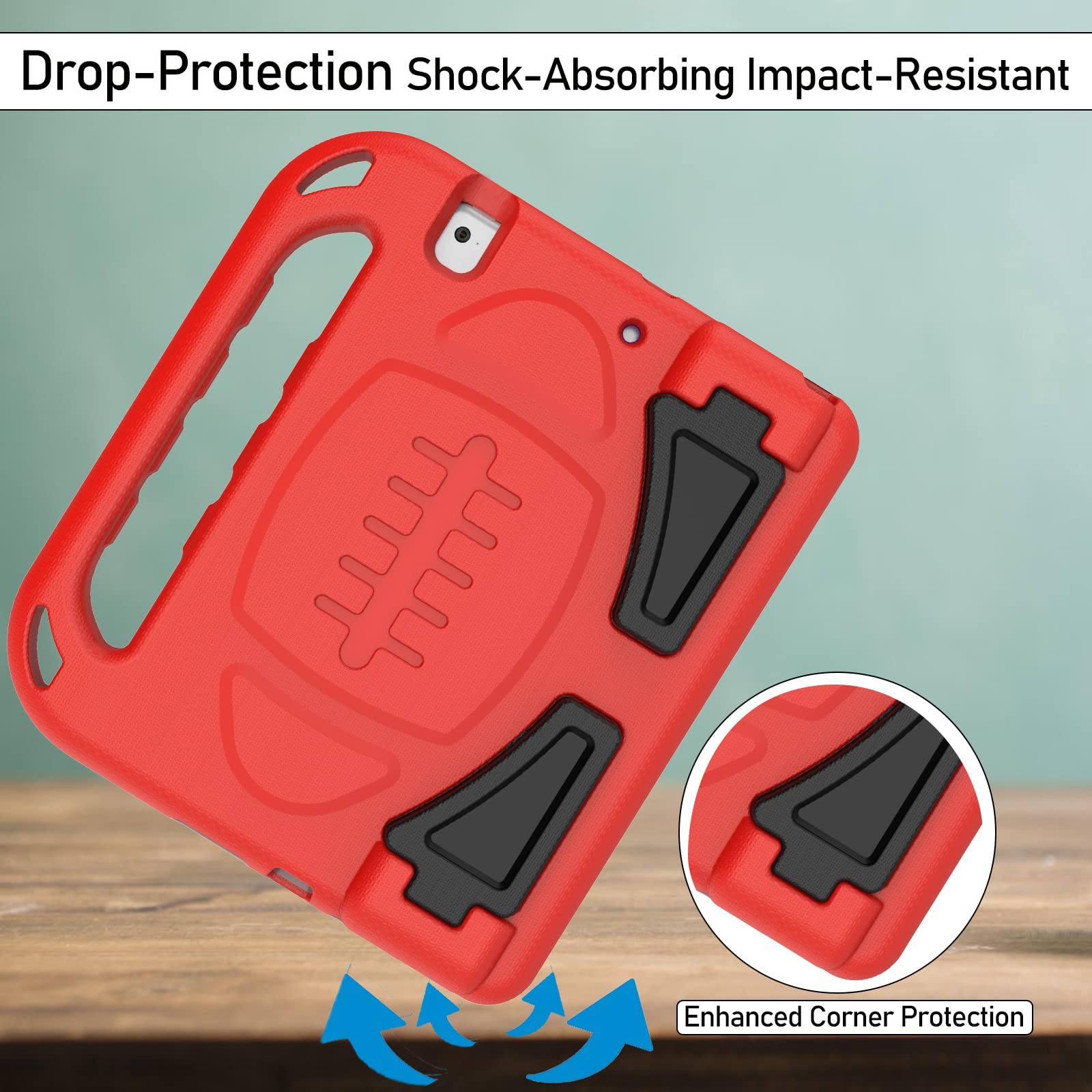 LTROP Shockproof Kids iPad Case for iPad 6th/5th Generation & iPad Air 2 (9.7 Inch 2018/2017) - Built-in Screen Protector with Handle Stand | Durable Protective Cover for Children's iPad 6/5/Air 2 | Perfect for School, Travel & Home Use (Red)