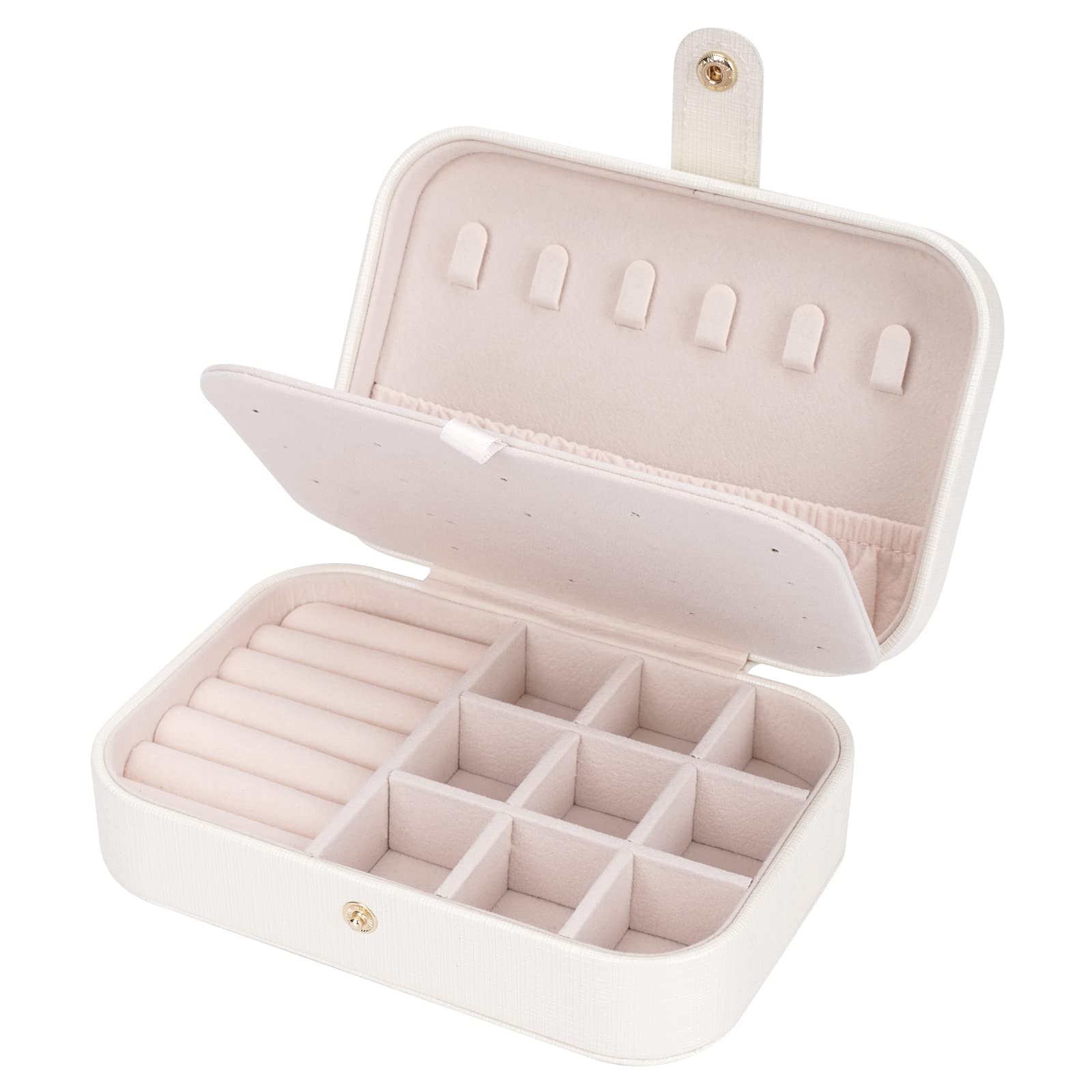 Elegant Travel Jewelry Box for Women - Portable Jewelry Organizer with Necklace, Ring & Earring Storage - Perfect Gift for Girls - Compact White Jewelry Case - Ideal for Travel, Home & Office Use