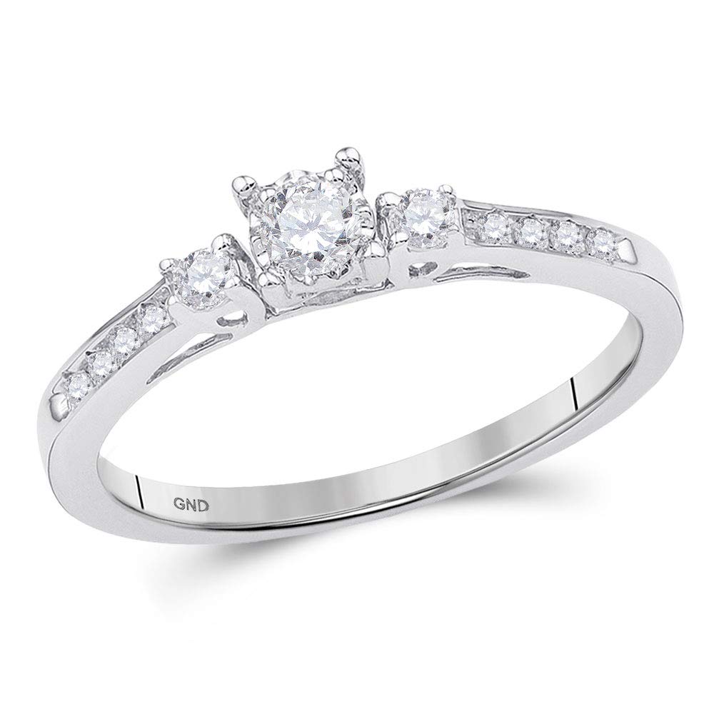 10K White Gold Women's Round Diamond 3-Stone Promise Ring 1/6 CTTW - Elegant Gift for Anniversary, Engagement & Special Occasions