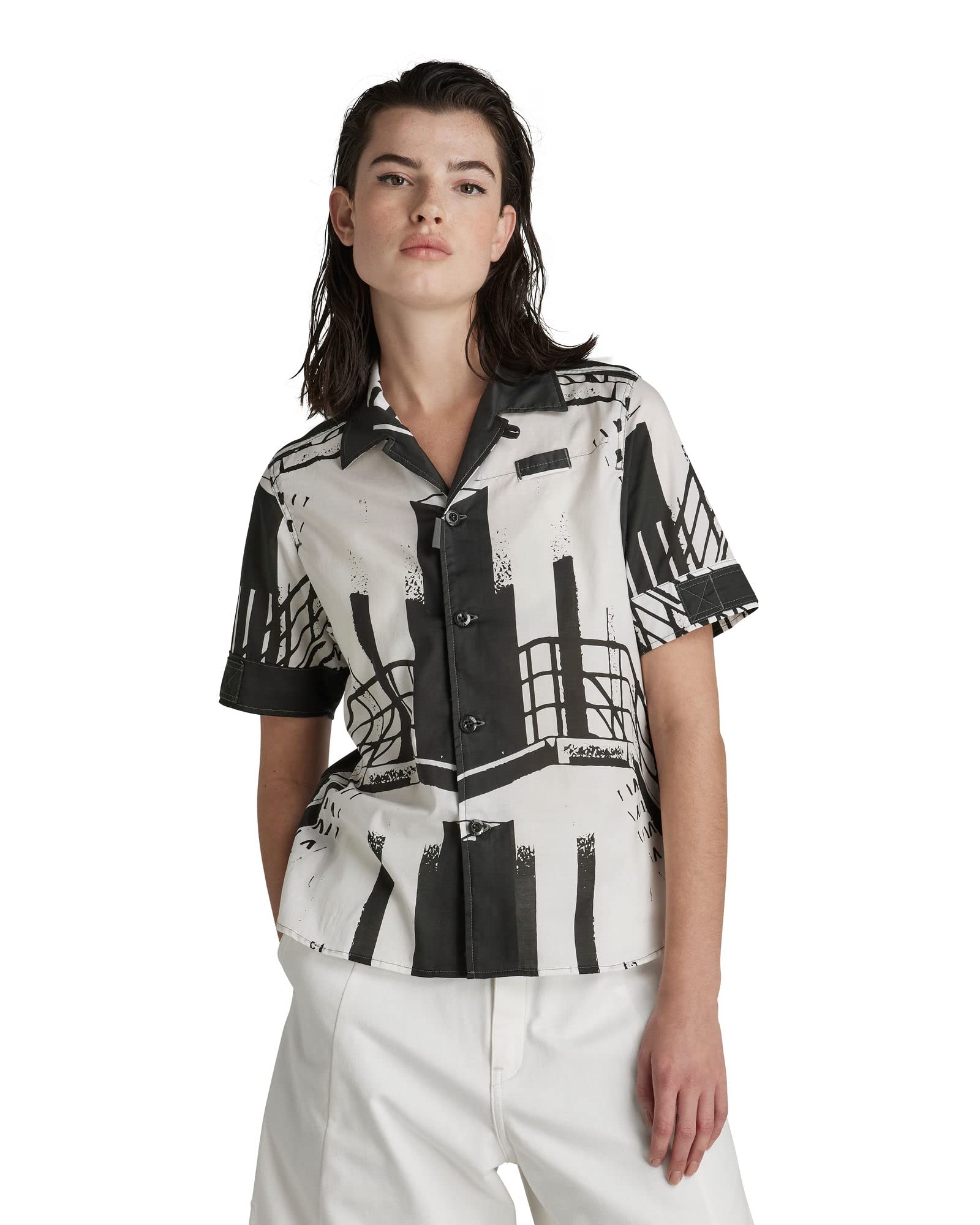 G-STAR Festival Printed Short Sleeve Button Down Shirt for Men - Papyrus Building Graphic Casual Shirt - Large Size - Perfect for Summer Outfits, Beach Parties & Music Festivals