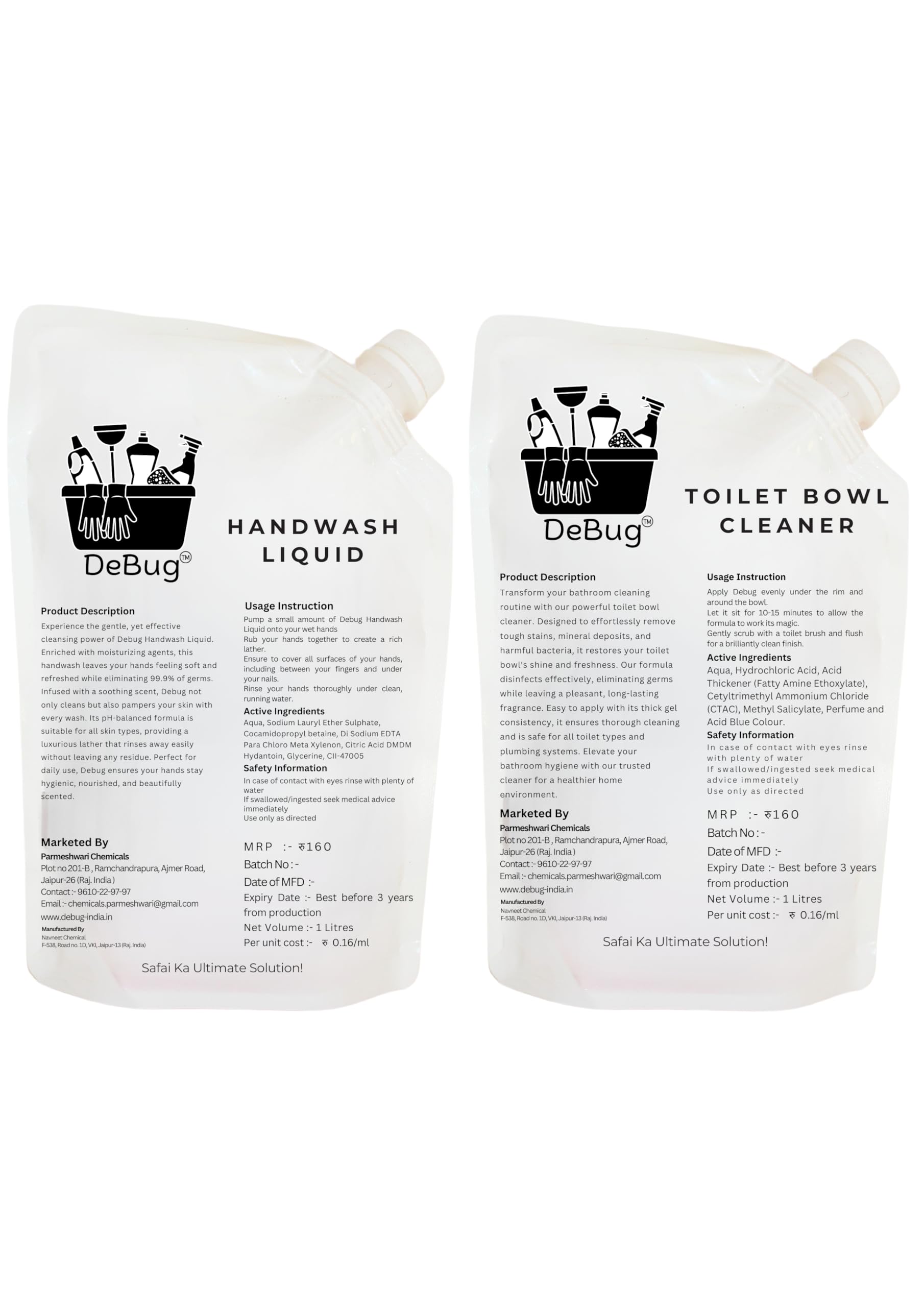 Eco-Friendly Handwash & Toilet Bowl Cleaner Refill Pack - 2 Count | Natural Bathroom Cleaning Solution for Home, Kitchen & Office Use