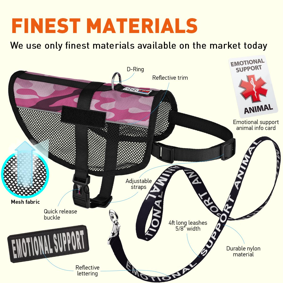 Emotional Support Dog Vest Bundle - Adjustable Service Dog Harness with Reflective ESA Patches, Leash & ID Card - Perfect for Therapy Dogs, Travel & Public Access
