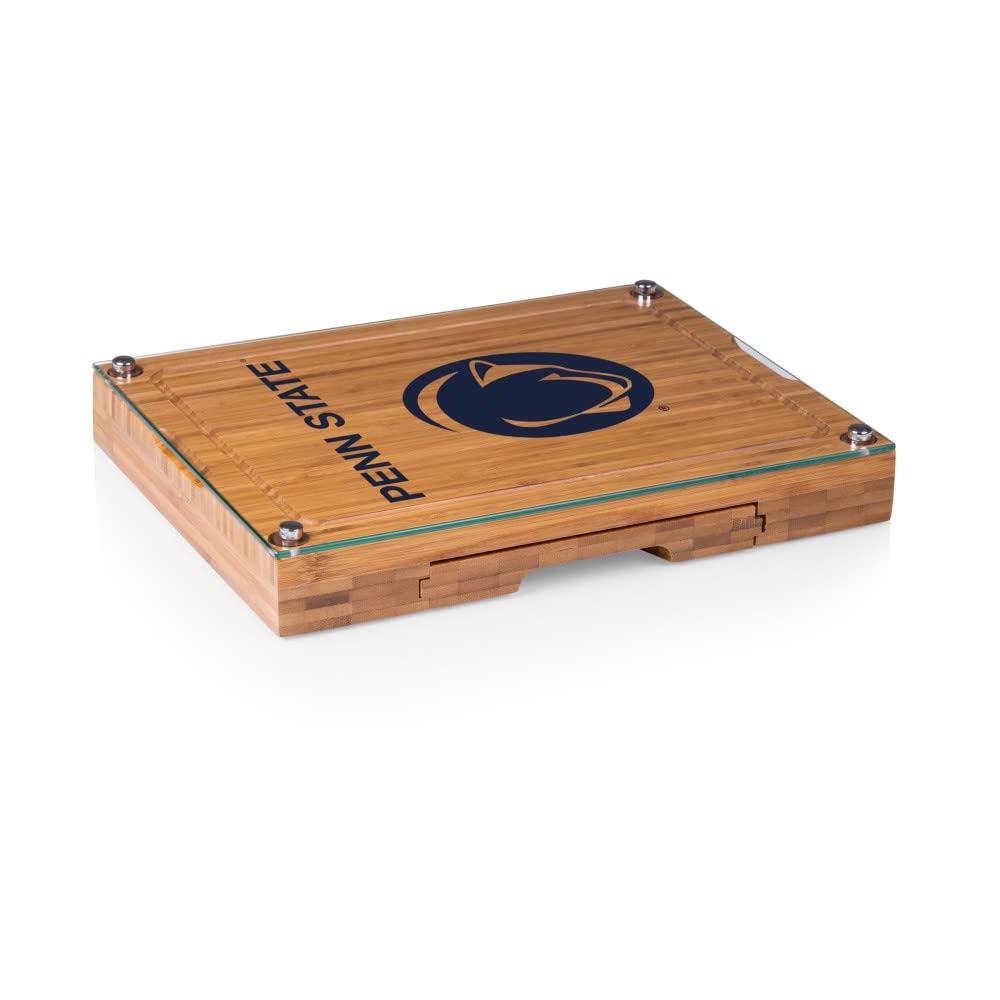 PICNIC TIME NCAA Concerto Glass Top Cheese Board and Knife Set - Bamboo Charcuterie Board with Glass Top Cutting Board - Perfect for Wine Parties, Cheese Tasting & Charcuterie Platters